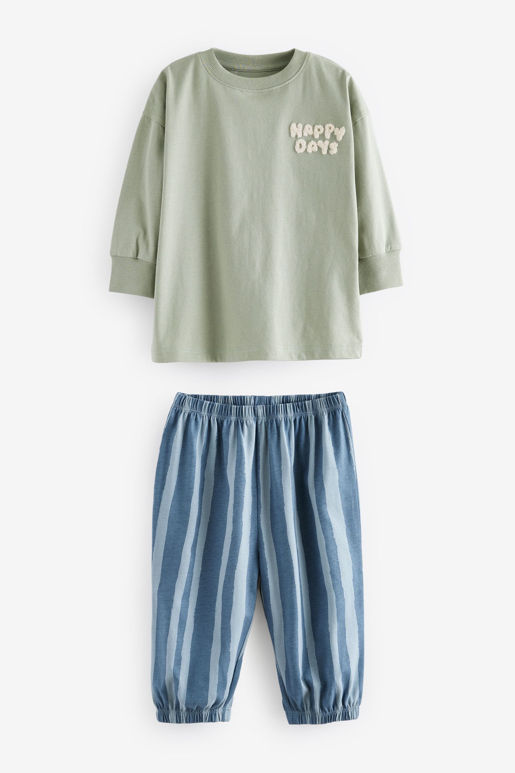 Sage Green/Peach Happy Days Oversized 100% Cotton Pyjamas 3 Pack (9mths-10yrs)