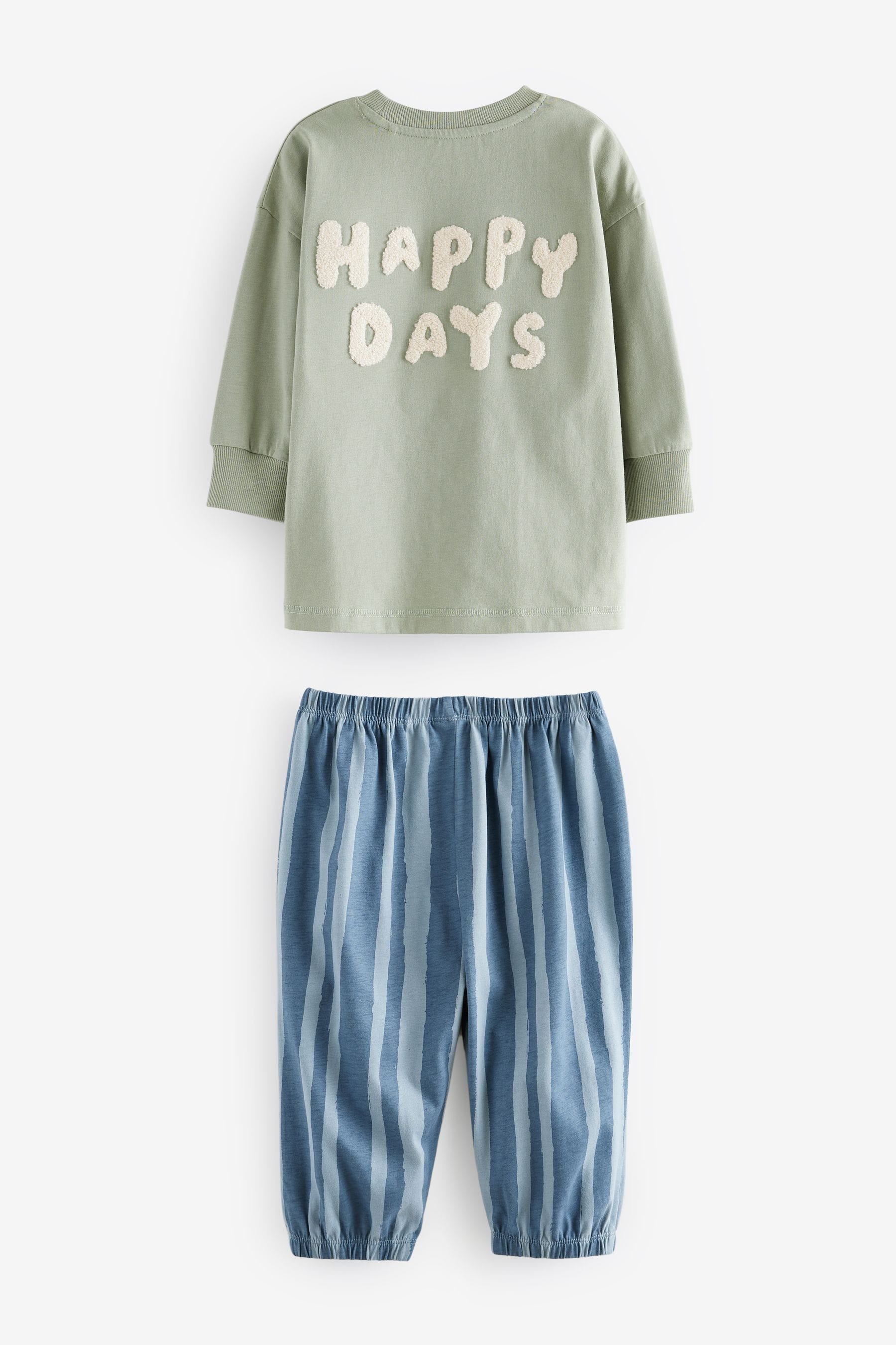 Sage Green/Peach Happy Days Oversized 100% Cotton Pyjamas 3 Pack (9mths-10yrs)