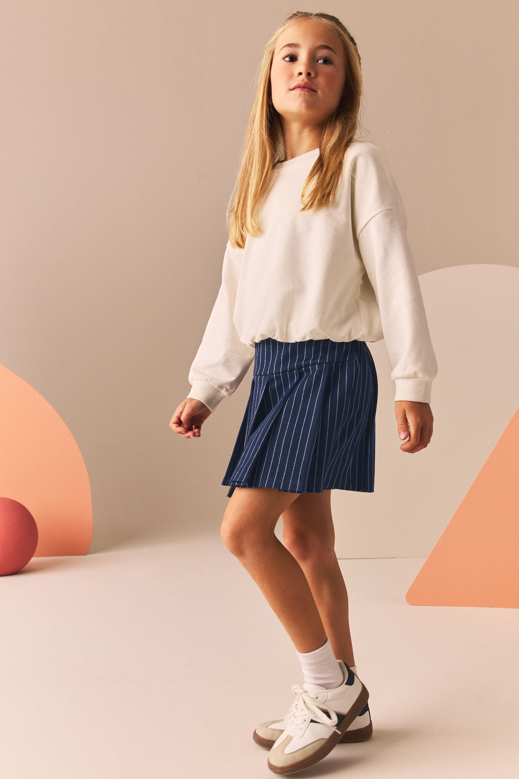 Navy Blue Stripe Pleated Skort (3-16yrs)