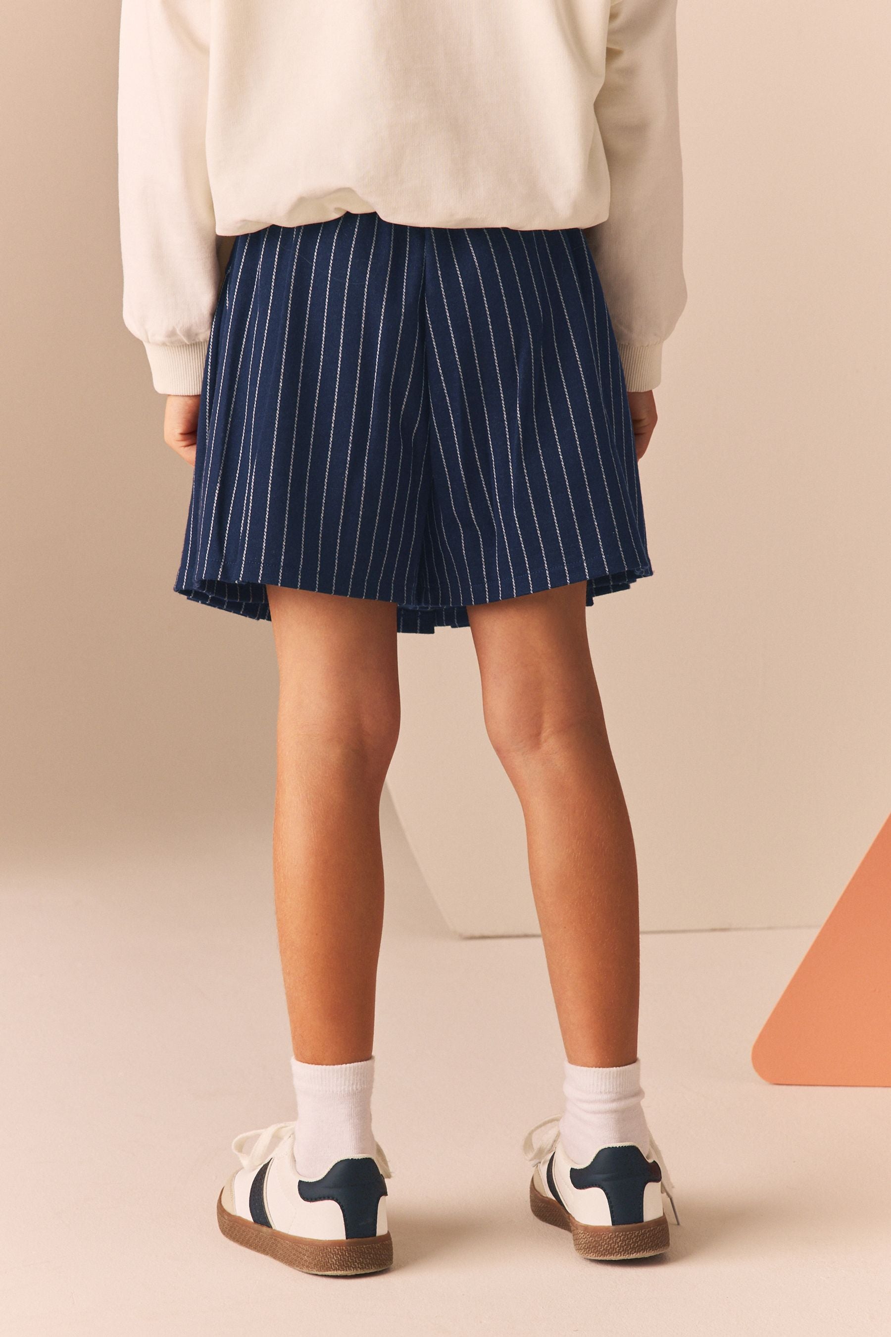 Navy Blue Stripe Pleated Skort (3-16yrs)