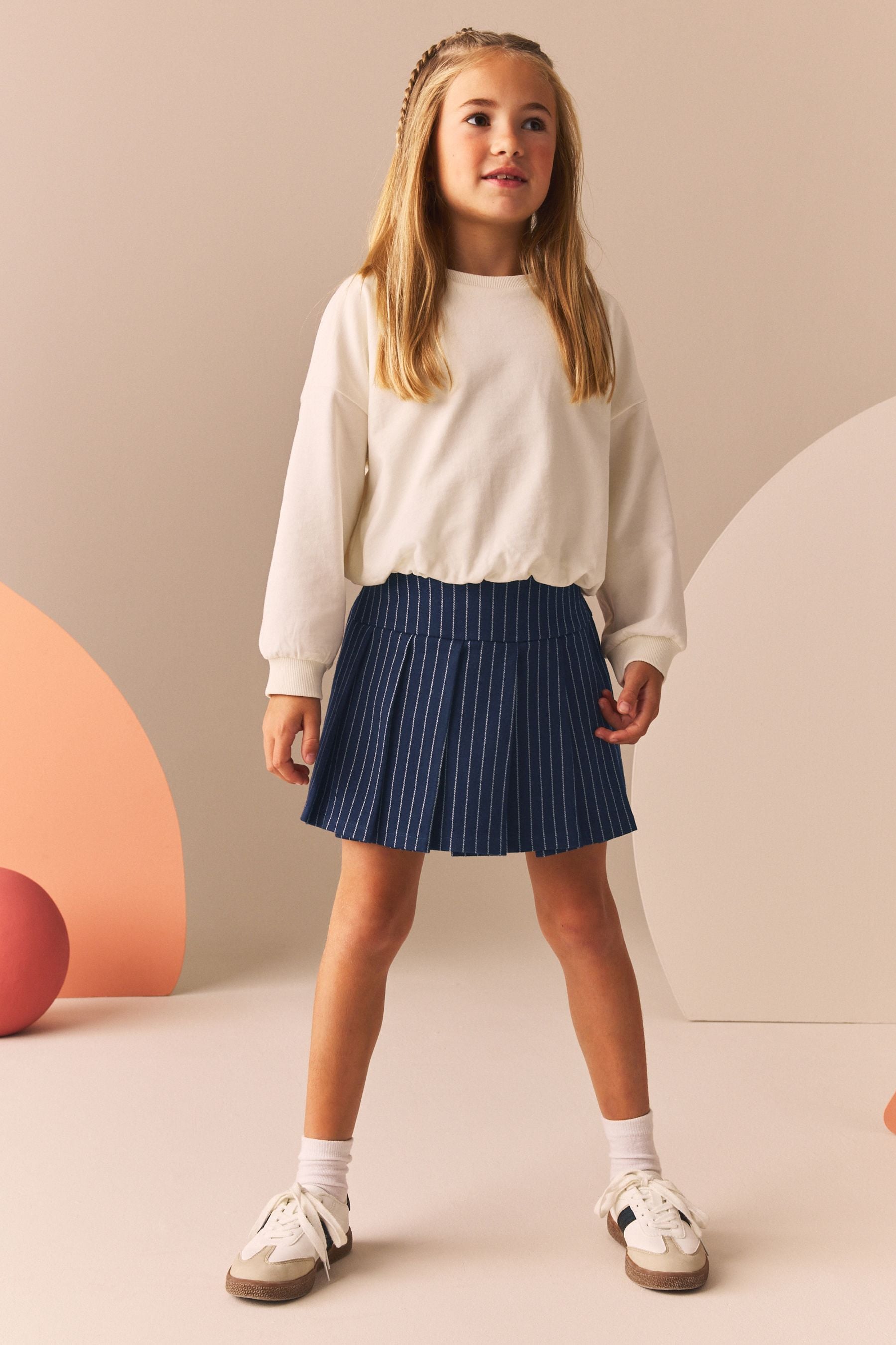 Navy Blue Stripe Pleated Skort (3-16yrs)