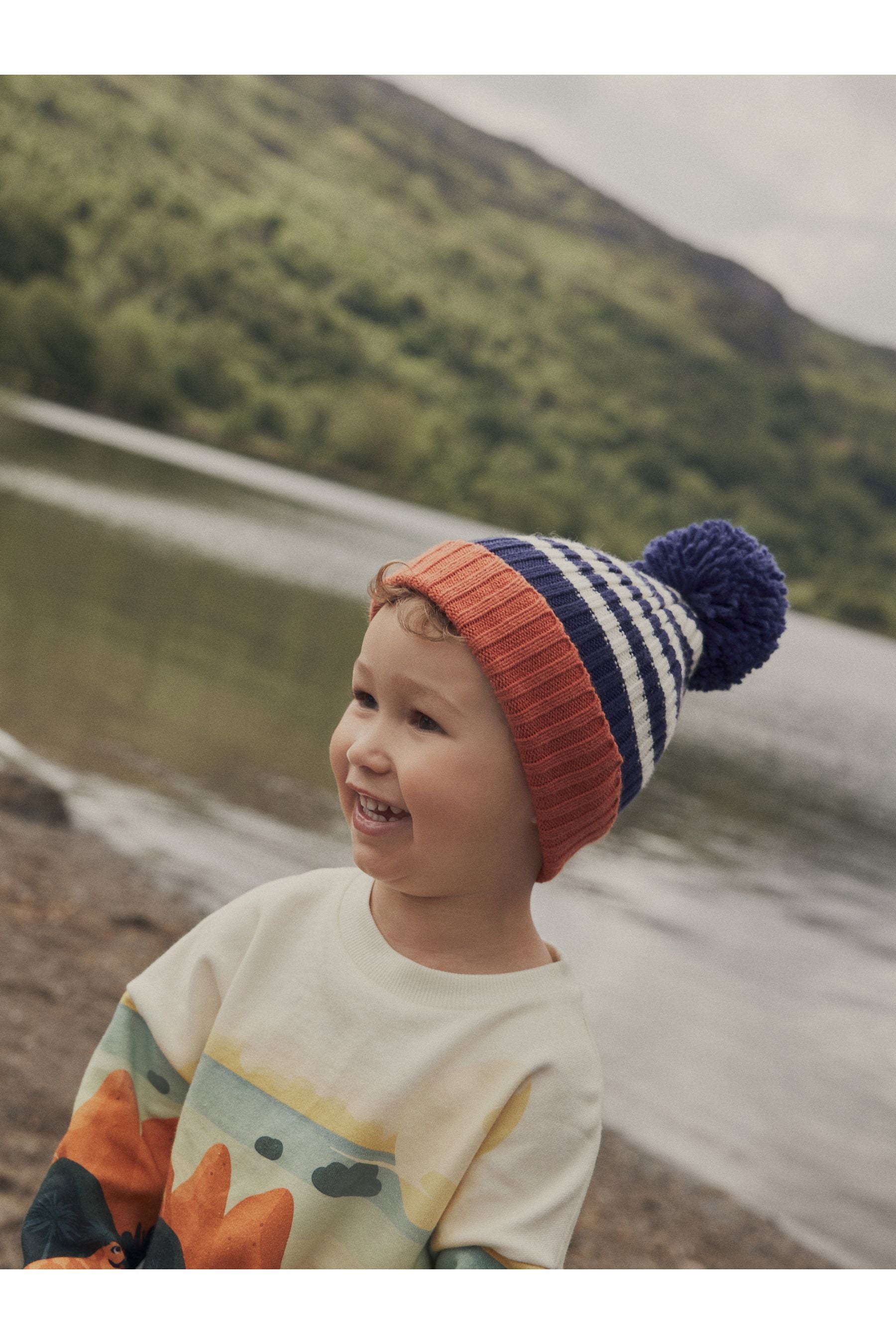 Navy Blue Stripe Hat And Mittens Set (3mths-10yrs)