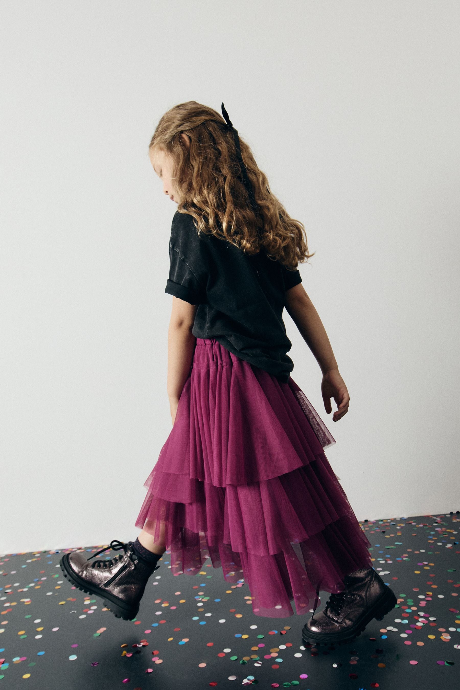 Berry Purple Mesh Layered Skirt (3-16yrs)