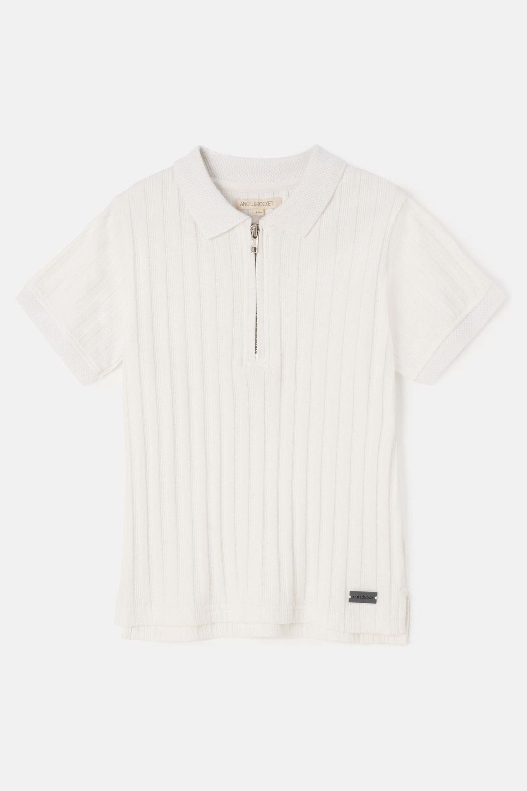 White Angel & Rocket Textured Rib Hartley Quarter Zip Polo Shirt