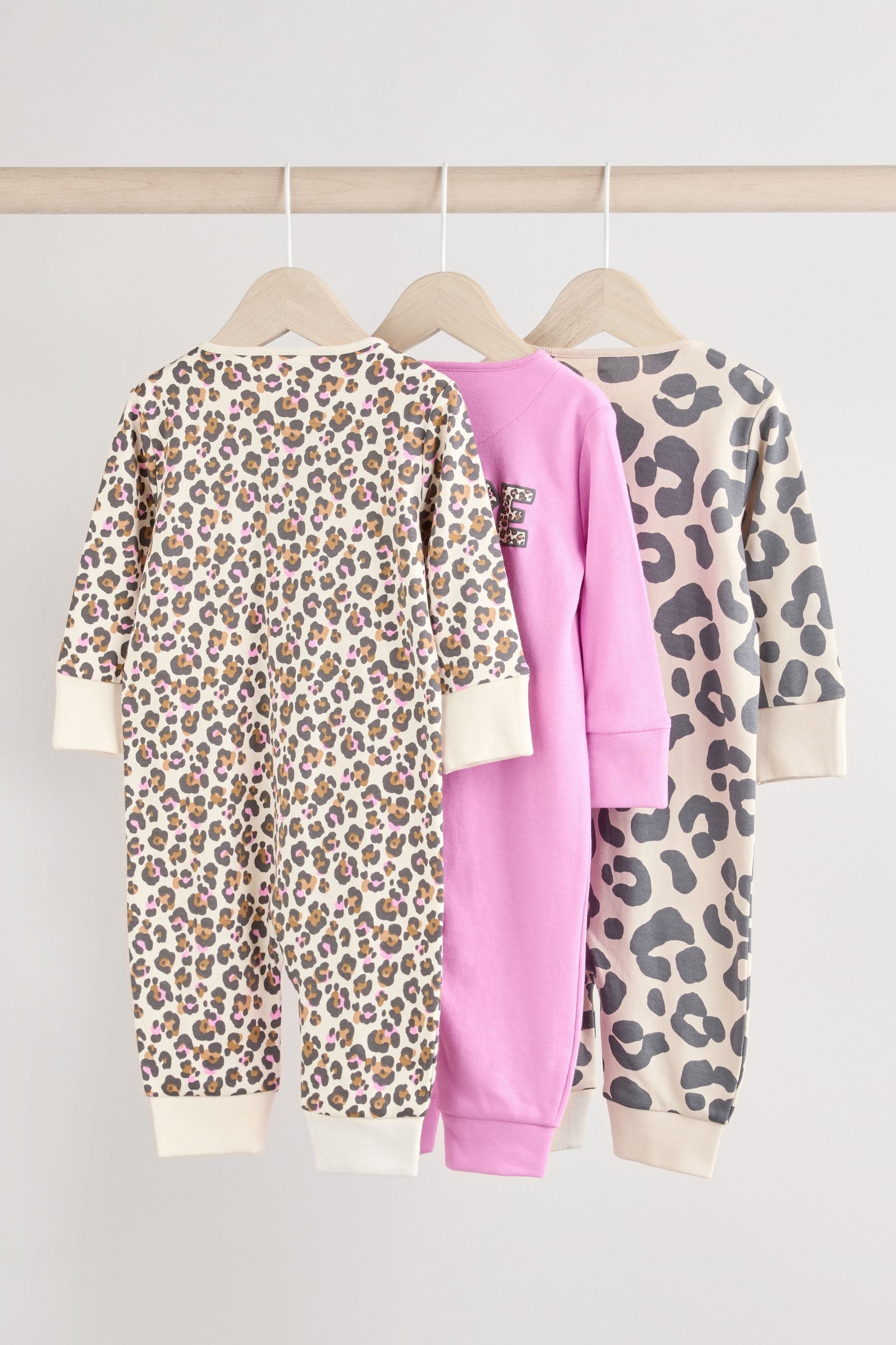 Pink Baby Printed 100% Cotton Sleepsuit 3 Pack (0mths-3yrs)