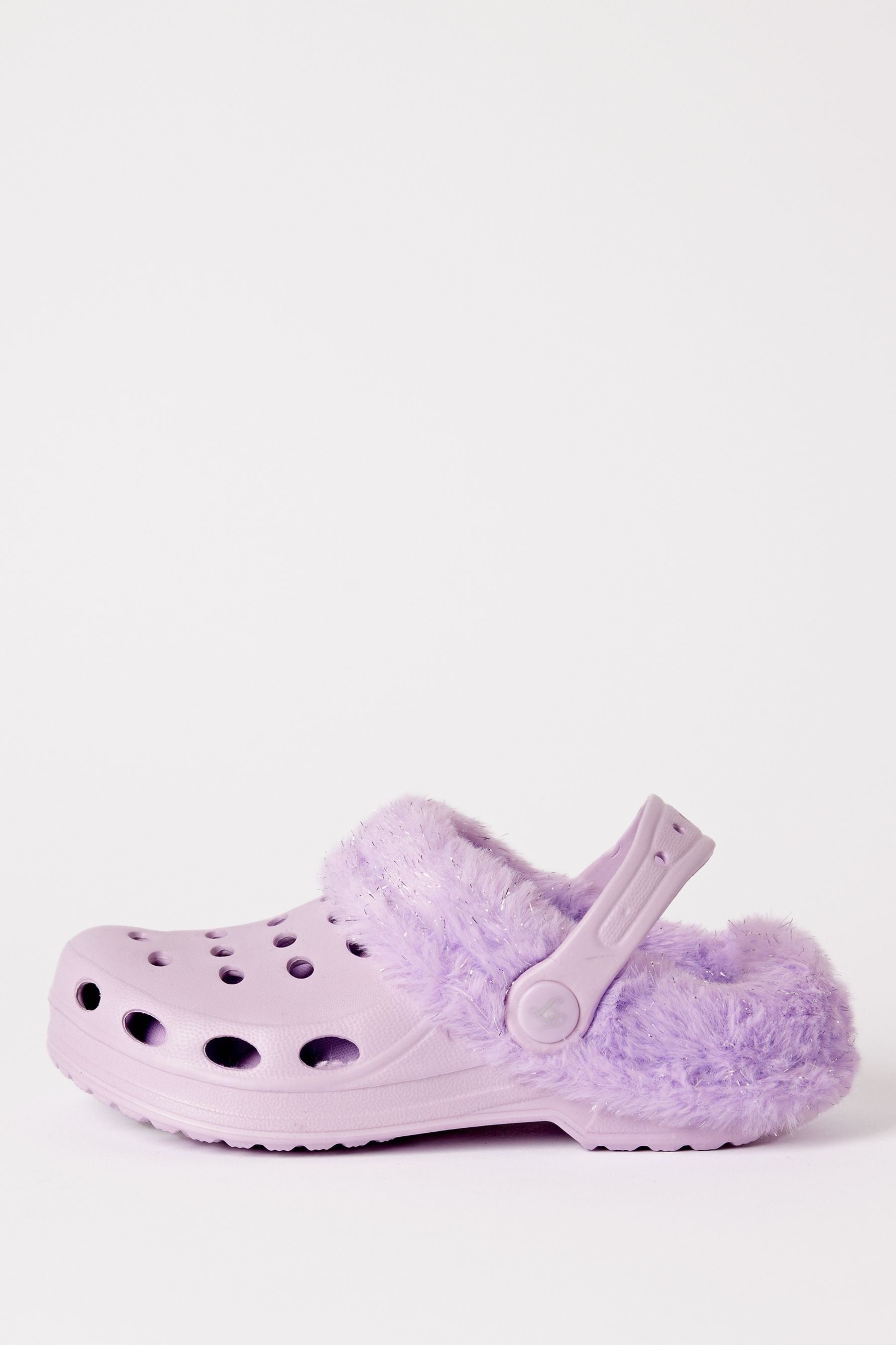 Purple Fleece Lined Faux Fur Slip On Clog Slippers