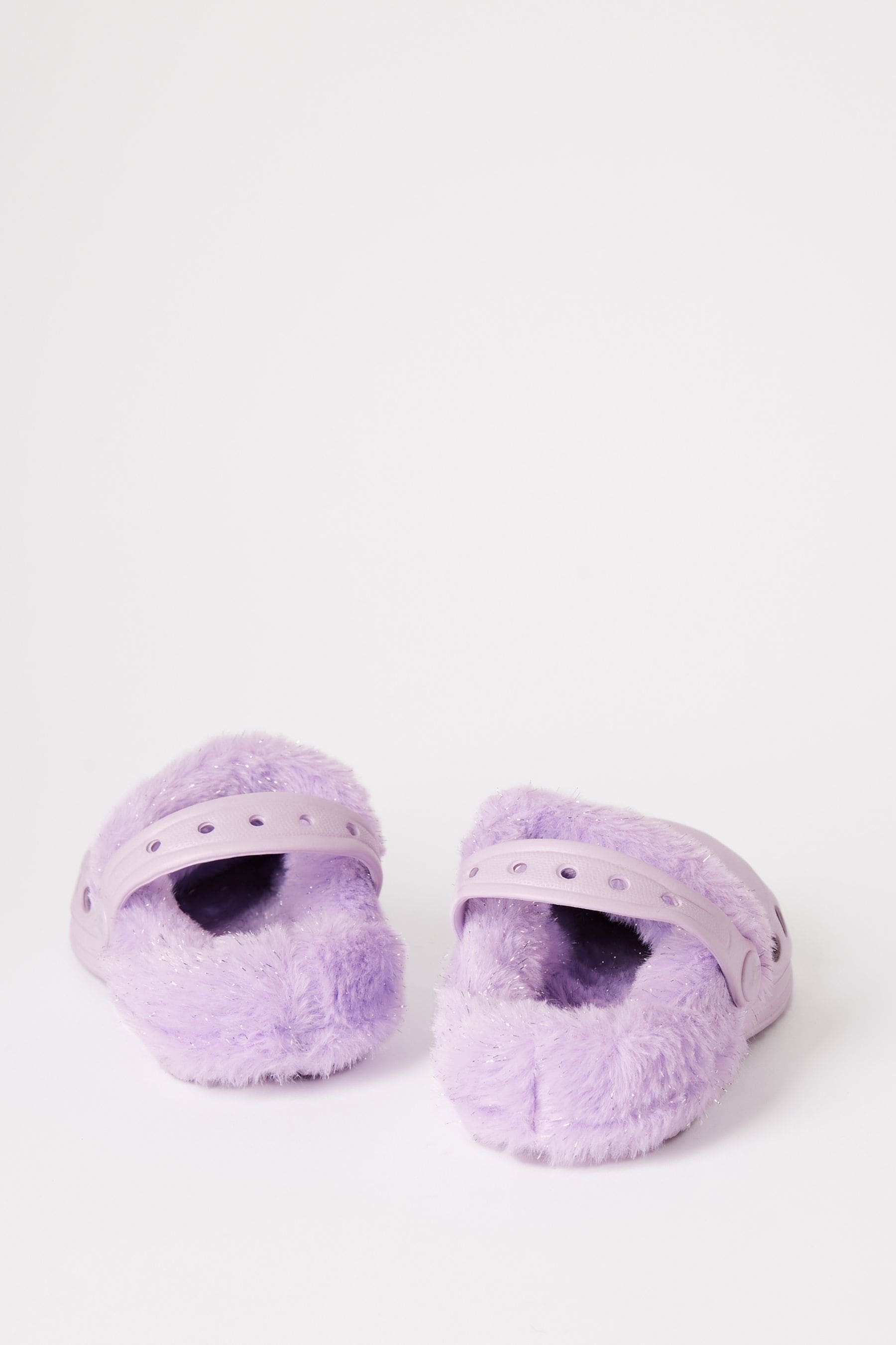 Purple Fleece Lined Faux Fur Slip On Clog Slippers