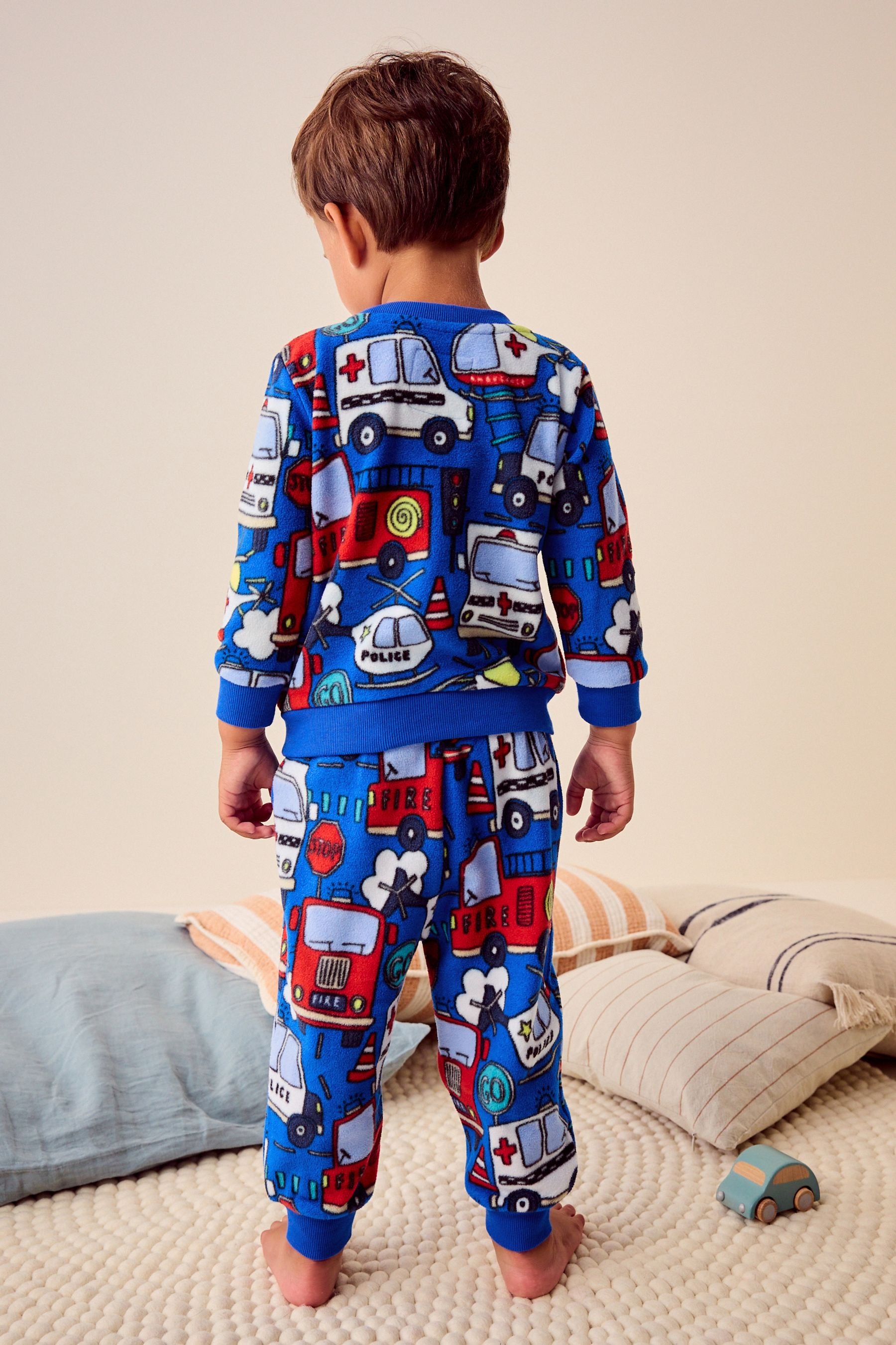 Red/Blue Emergency Vehicle Single Soft Touch Fleece With Elastane Pyjamas (9mths-12yrs)