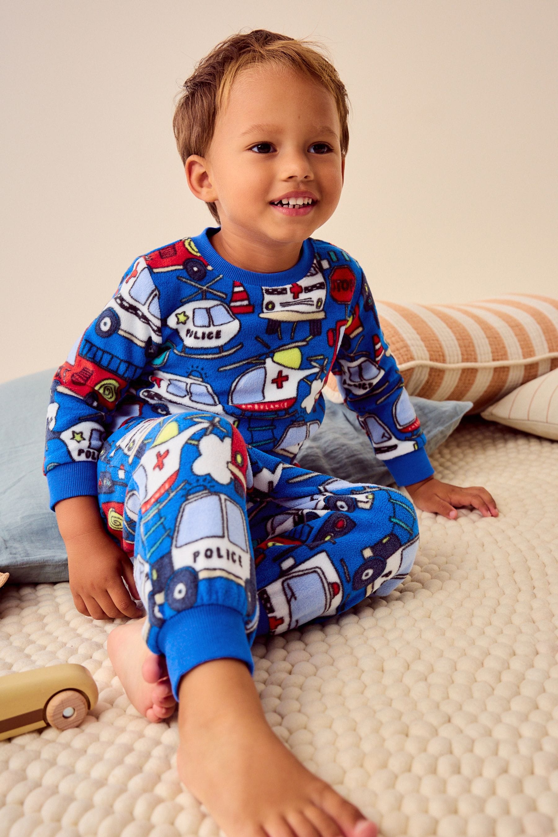 Red/Blue Emergency Vehicle Single Soft Touch Fleece With Elastane Pyjamas (9mths-12yrs)