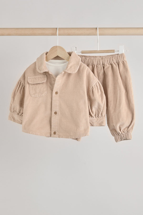 Neutral Baby Shirt And Trousers 100% Cotton Set 3 Piece (0mths-2yrs)