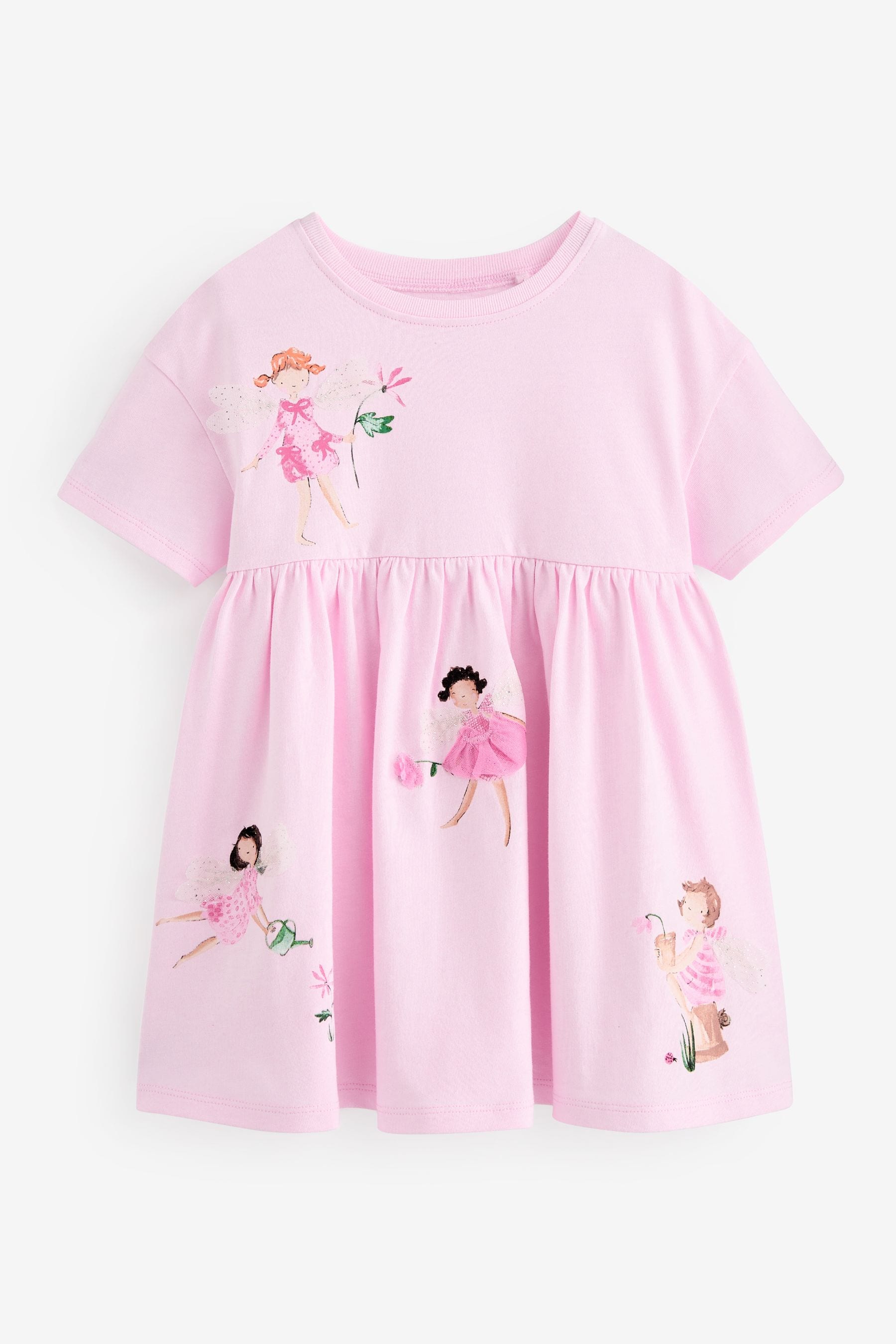 Pale Pink 100% Cotton Short Sleeve Jersey Dress (3mths-7yrs)