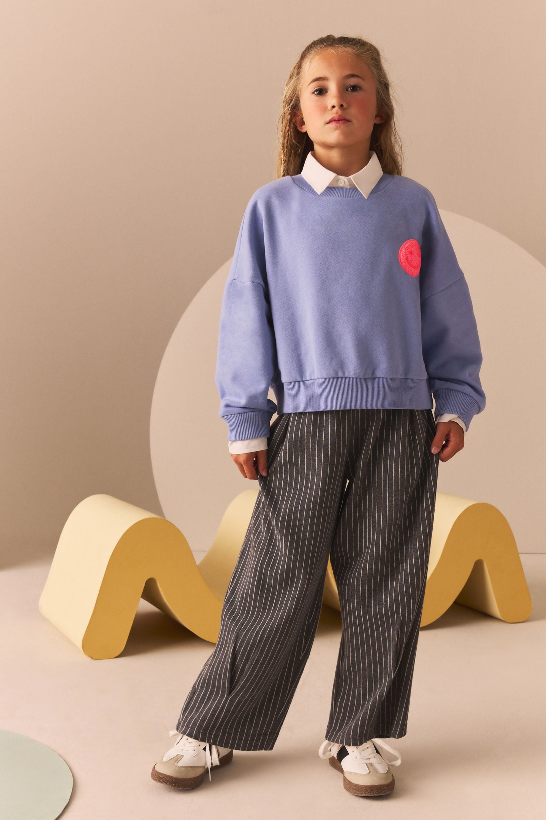 Blue Shirt Sweatshirt And Pinstripe Trousers Set (3-16yrs)