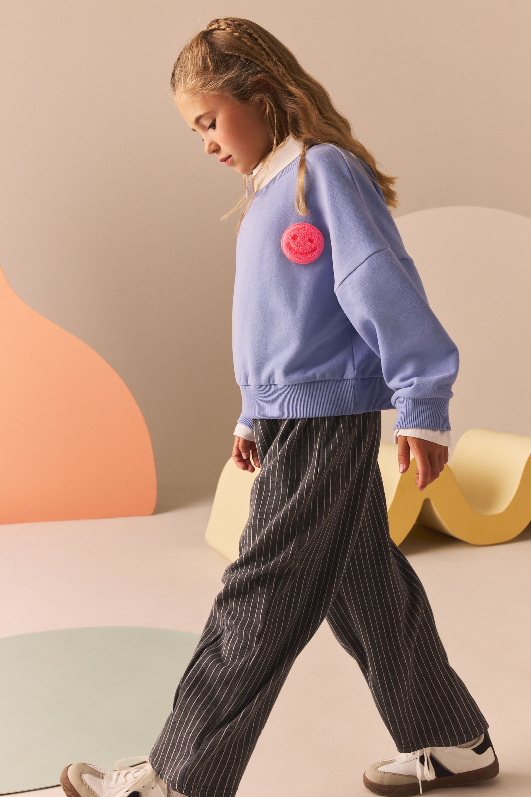 Blue Shirt Sweatshirt And Pinstripe Trousers Set (3-16yrs)