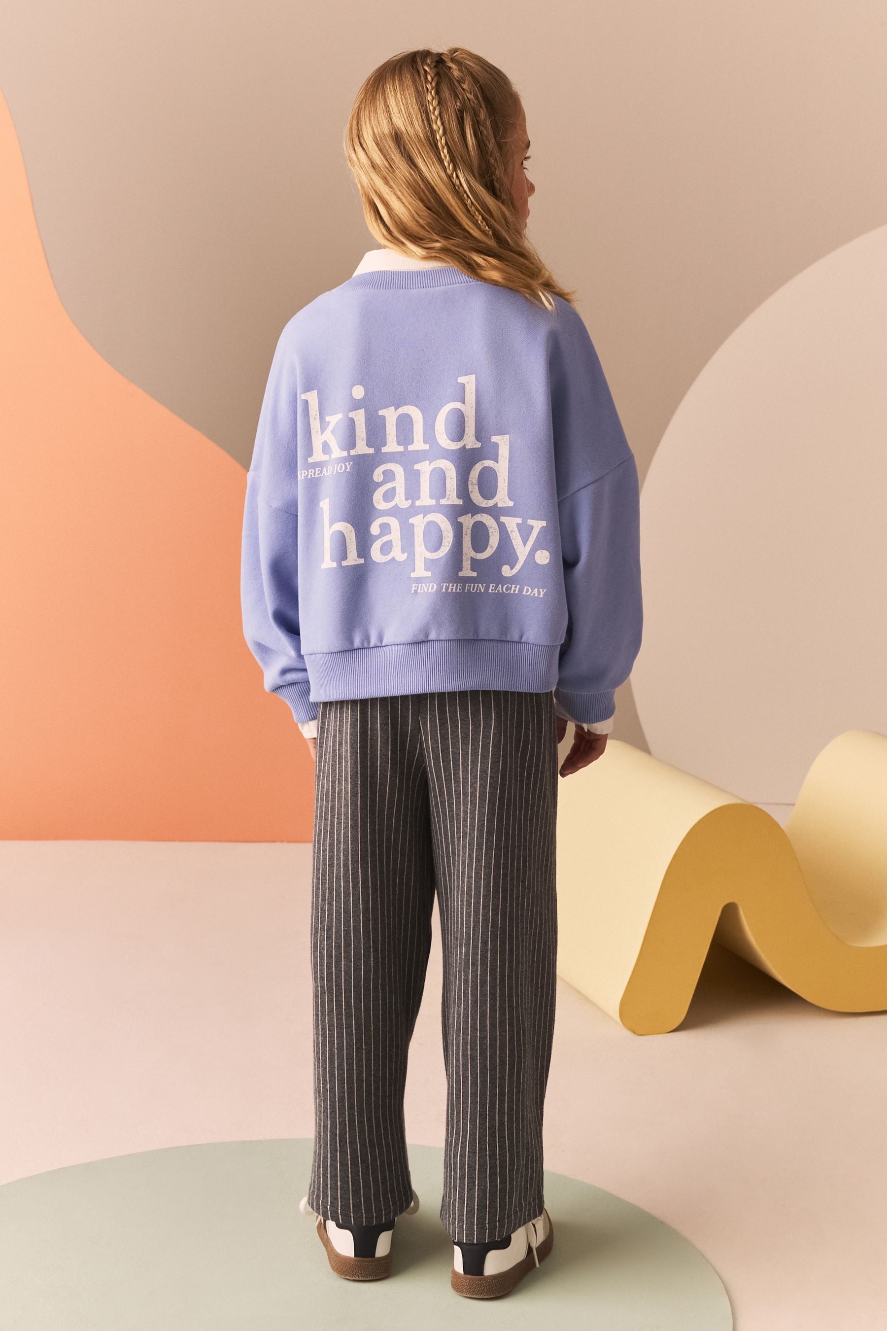 Blue Shirt Sweatshirt And Pinstripe Trousers Set (3-16yrs)