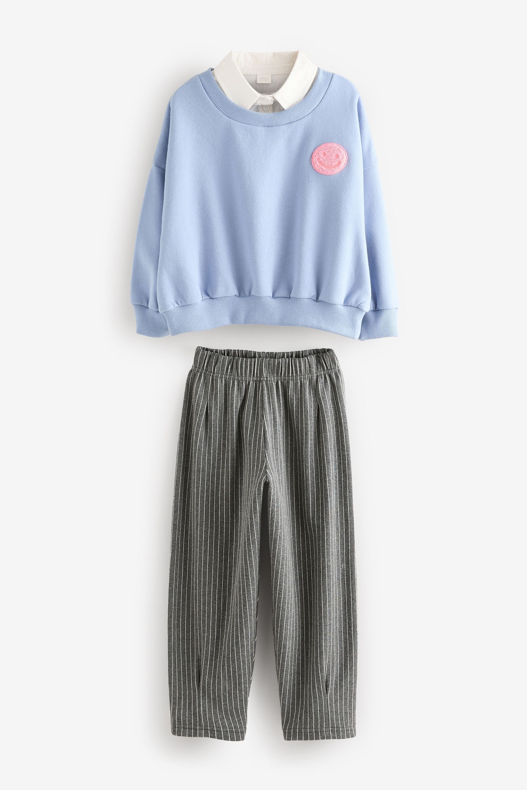 Blue Shirt Sweatshirt And Pinstripe Trousers Set (3-16yrs)