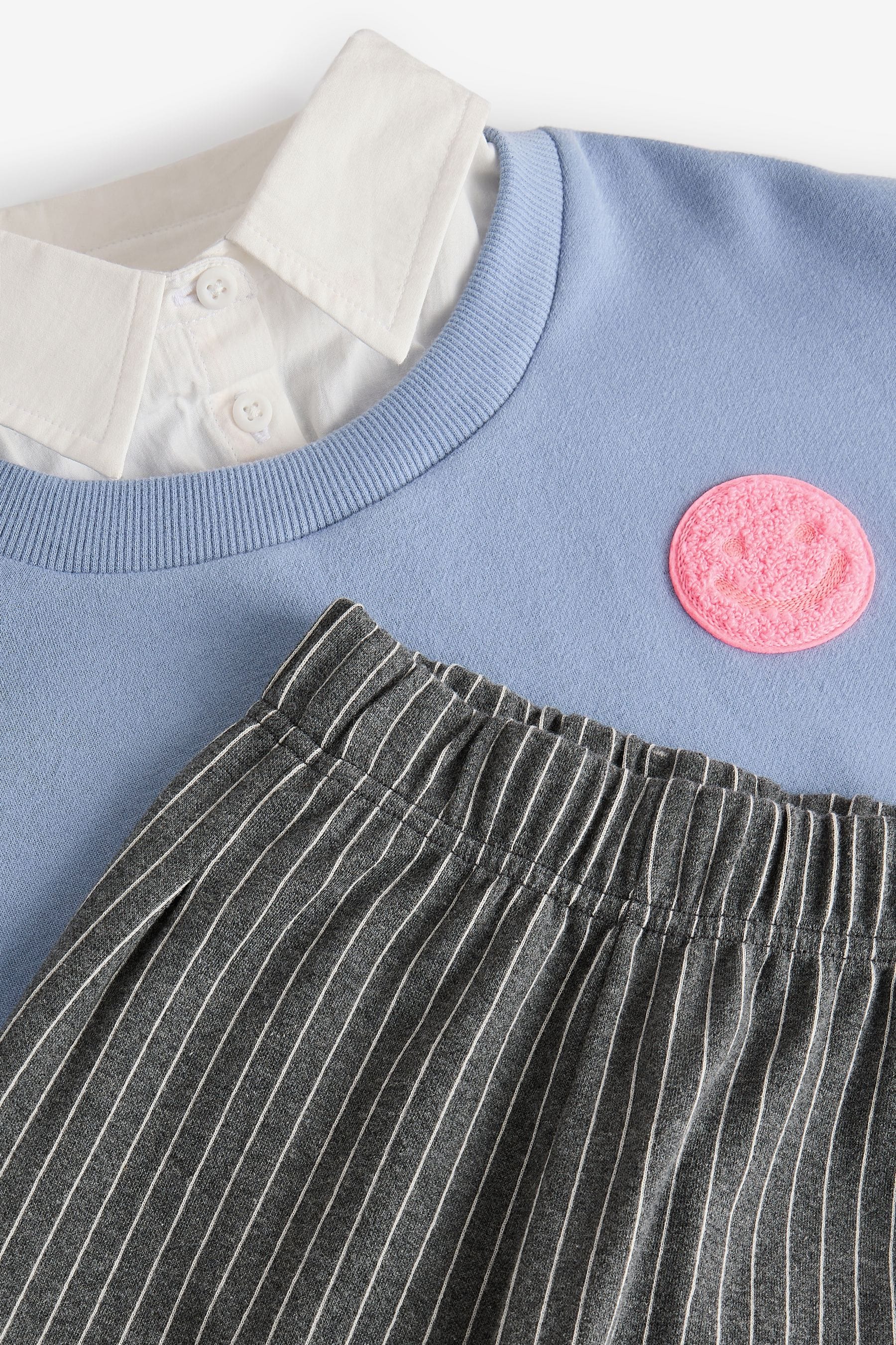 Blue Shirt Sweatshirt And Pinstripe Trousers Set (3-16yrs)