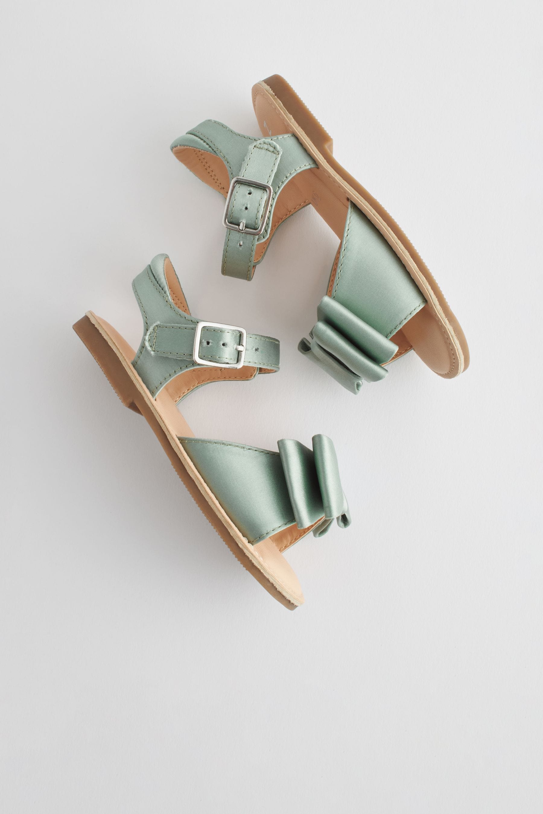 Sage Green Satin Bridesmaid Bow Sandals