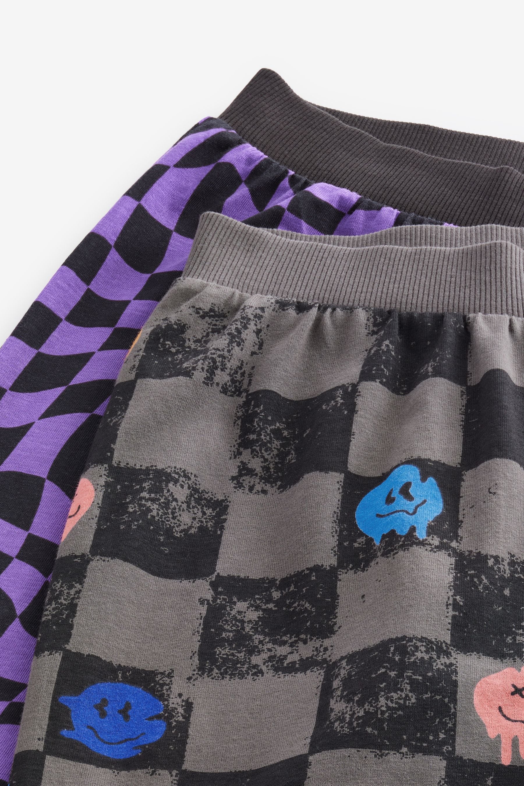 Black/Purple Smile Checkerboard 100% Cotton Long Sleeve Pyjamas 2 Pack (3-16yrs)