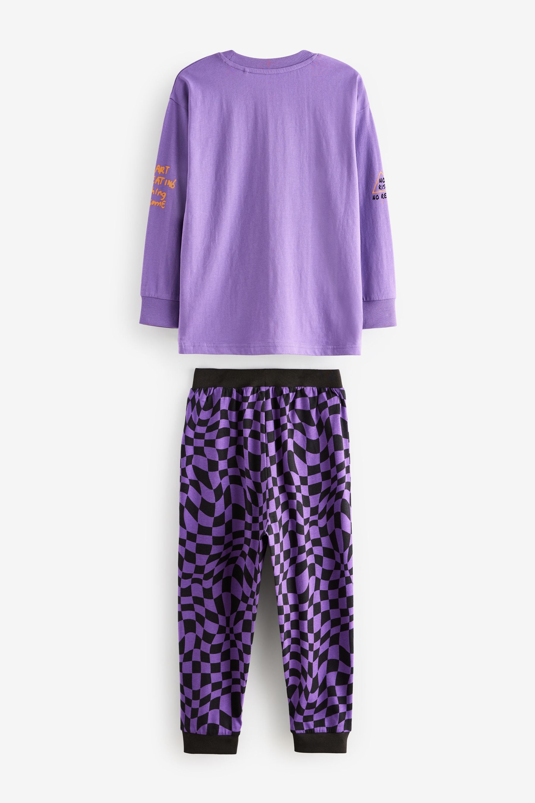 Black/Purple Smile Checkerboard 100% Cotton Long Sleeve Pyjamas 2 Pack (3-16yrs)