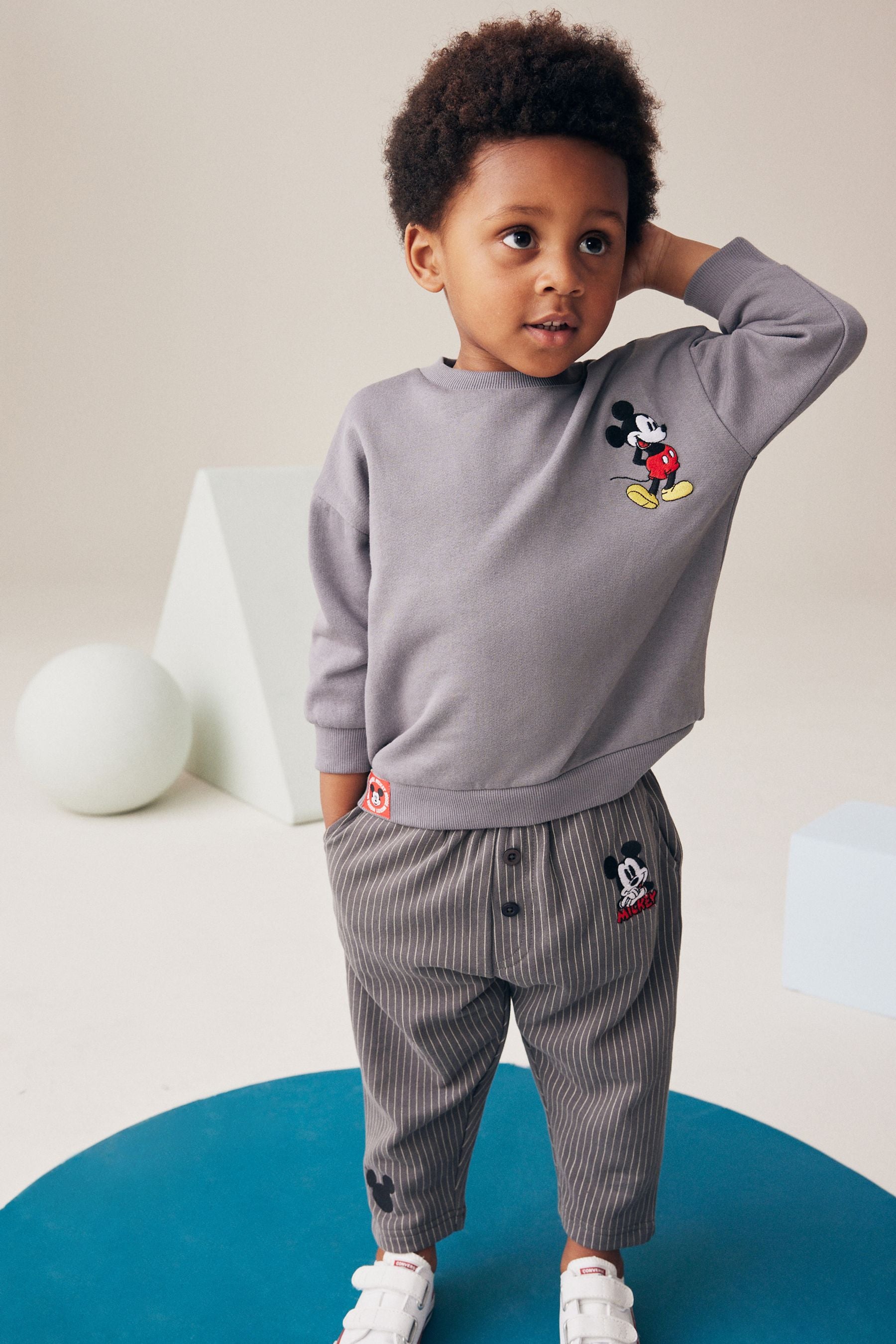 Charcoal Grey Mickey Sweatshirt and Stripe 100% Cotton Joggers Set (3mths-8yrs)