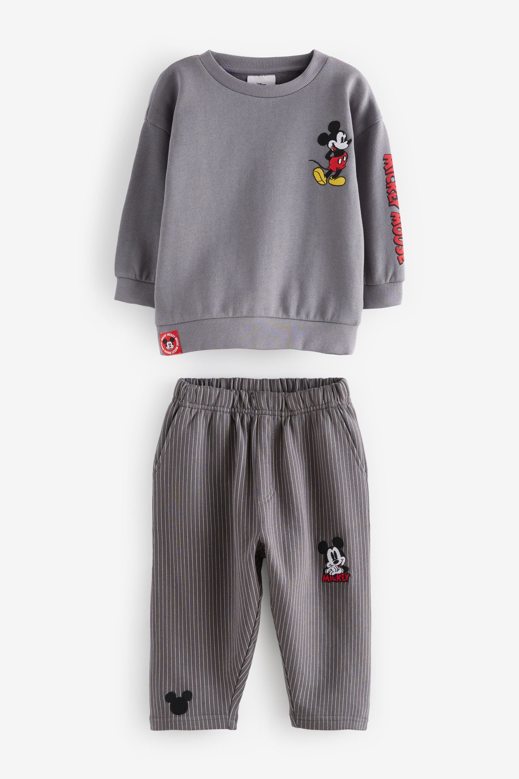 Charcoal Grey Mickey Sweatshirt and Stripe 100% Cotton Joggers Set (3mths-8yrs)