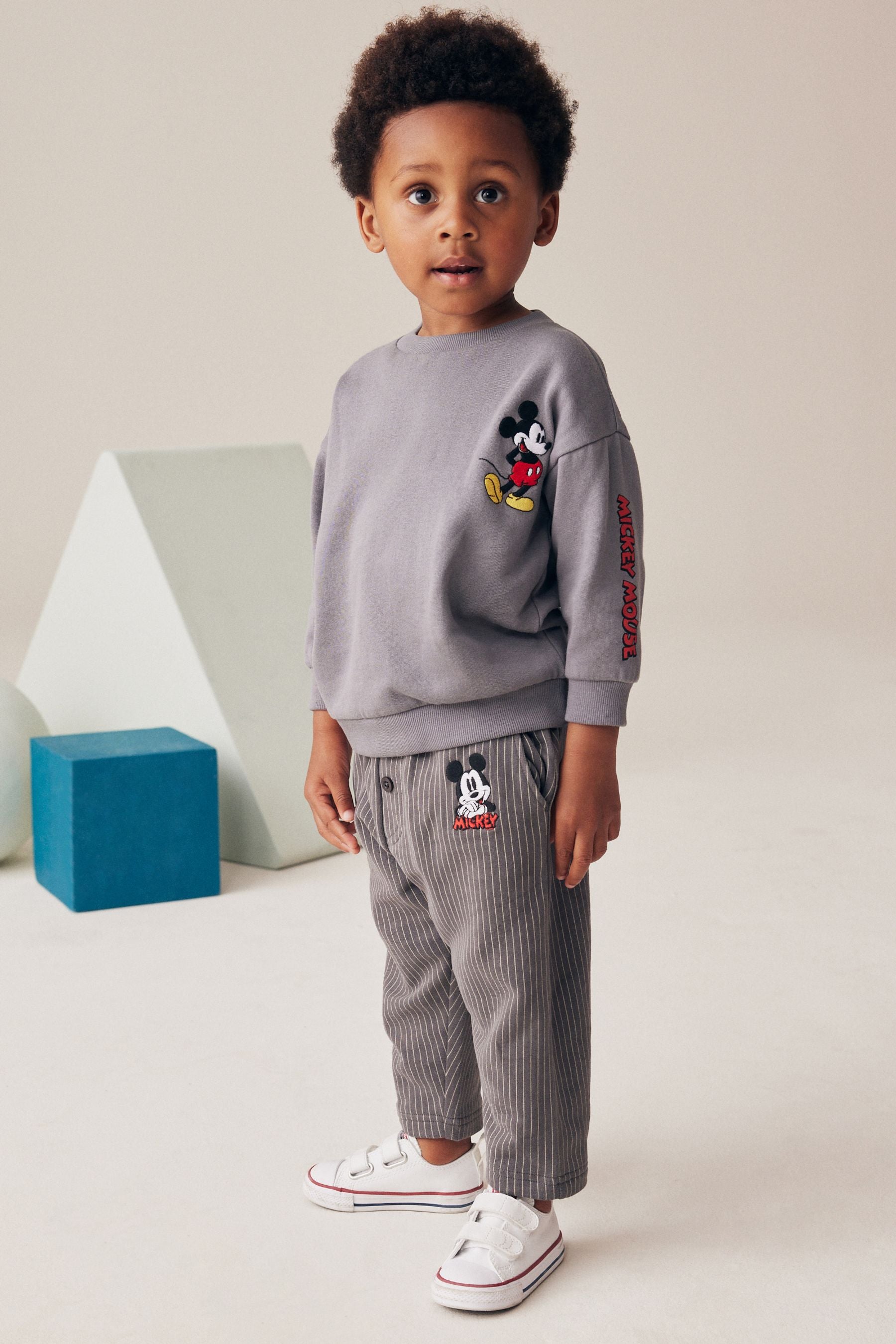 Charcoal Grey Mickey Sweatshirt and Stripe 100% Cotton Joggers Set (3mths-8yrs)