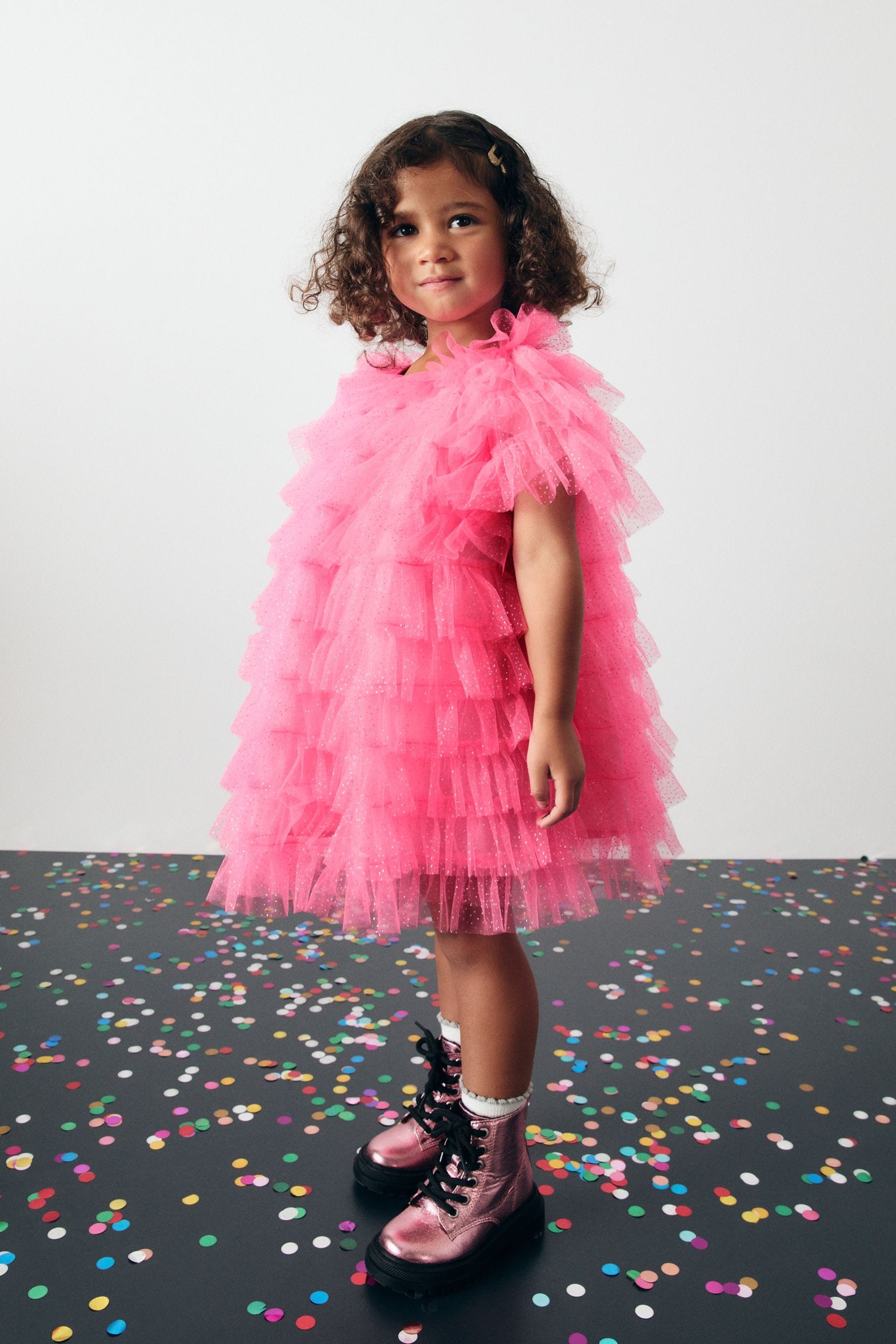 Bright Pink Sparkle Ruffle Mesh Dress (3mths-8yrs)