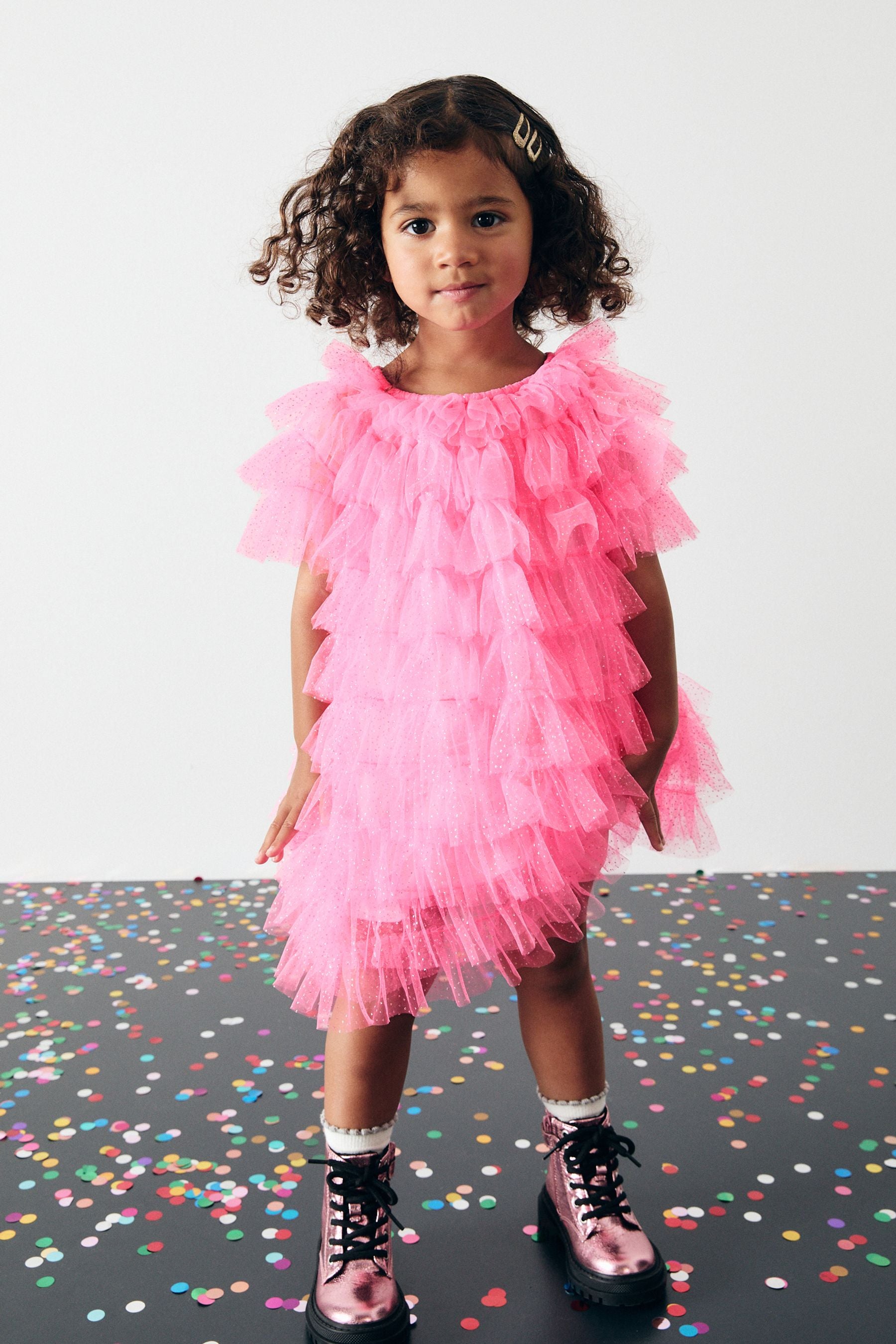 Bright Pink Sparkle Ruffle Mesh Dress (3mths-8yrs)