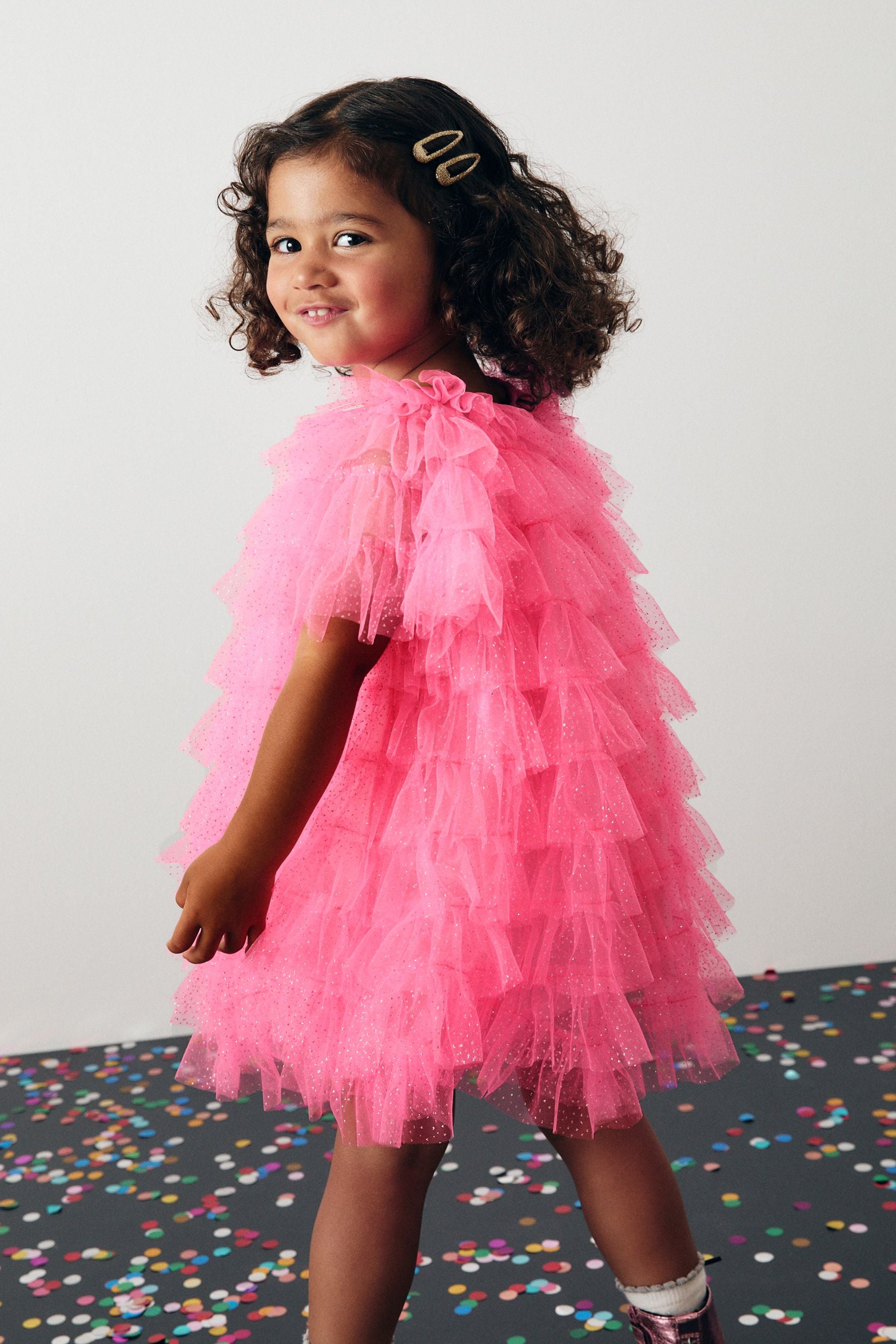 Bright Pink Sparkle Ruffle Mesh Dress (3mths-8yrs)