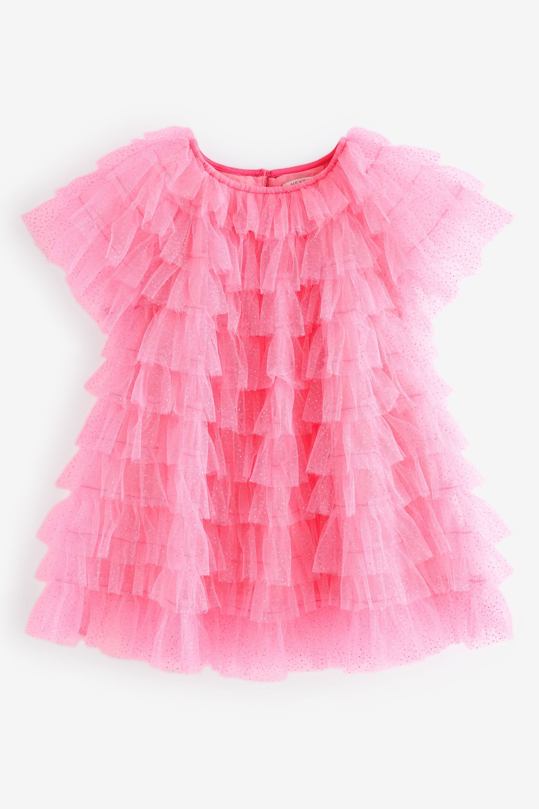 Bright Pink Sparkle Ruffle Mesh Dress (3mths-8yrs)