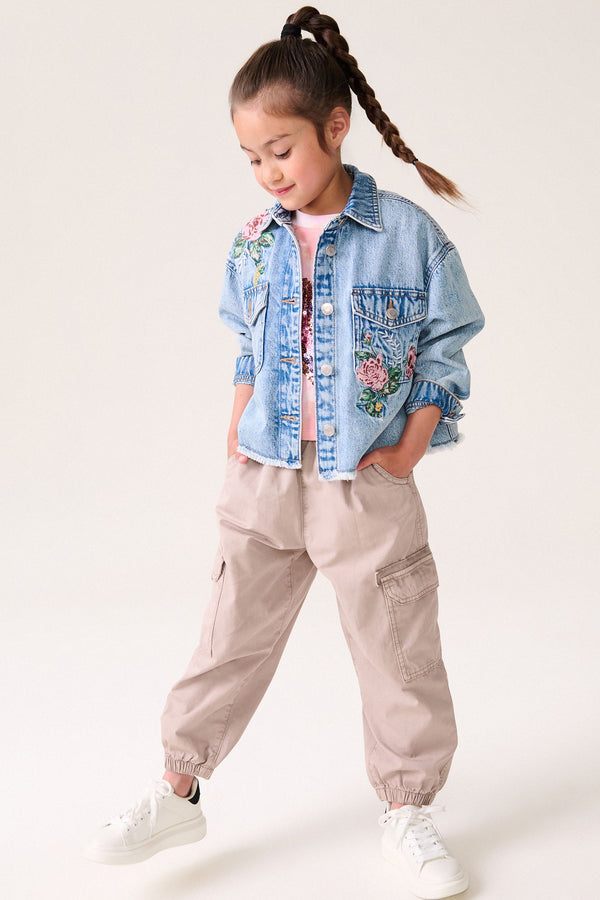 Mid Blue Embroidered Denim Shacket (3-16yrs)