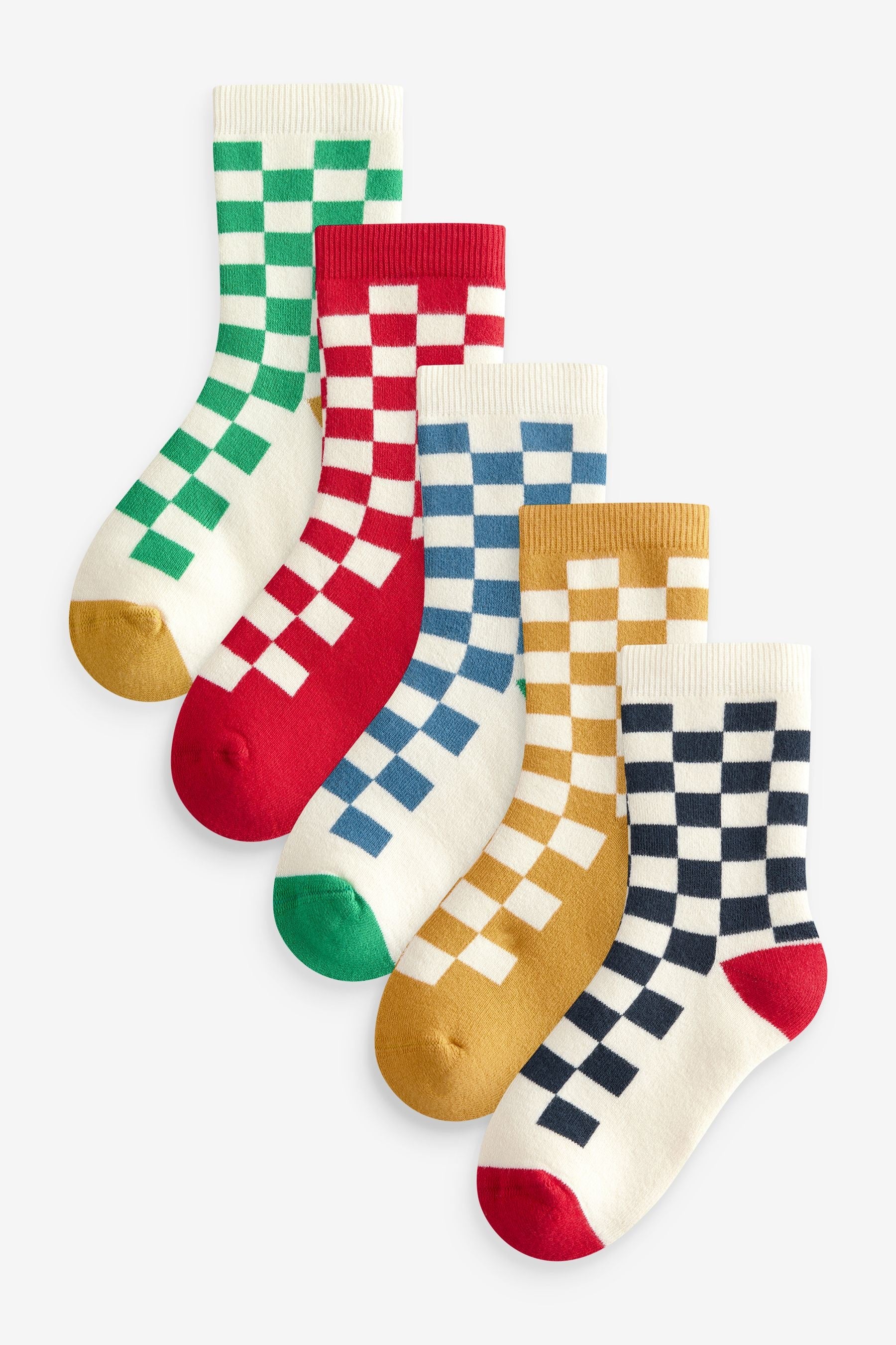 Ecru Bright Checkerboard Cosy Terry Cotton Rich Socks 5 Pack