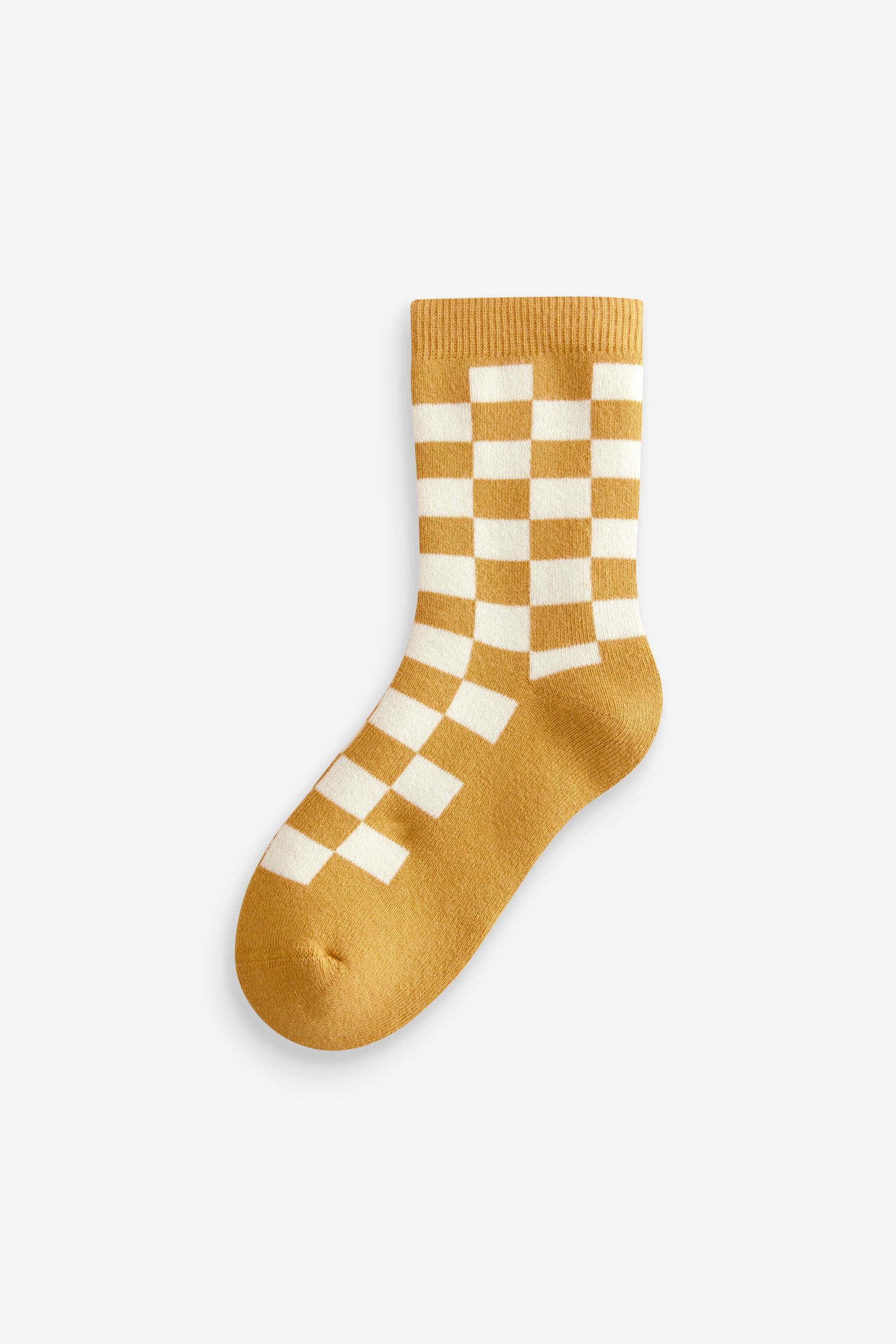 Ecru Bright Checkerboard Cosy Terry Cotton Rich Socks 5 Pack