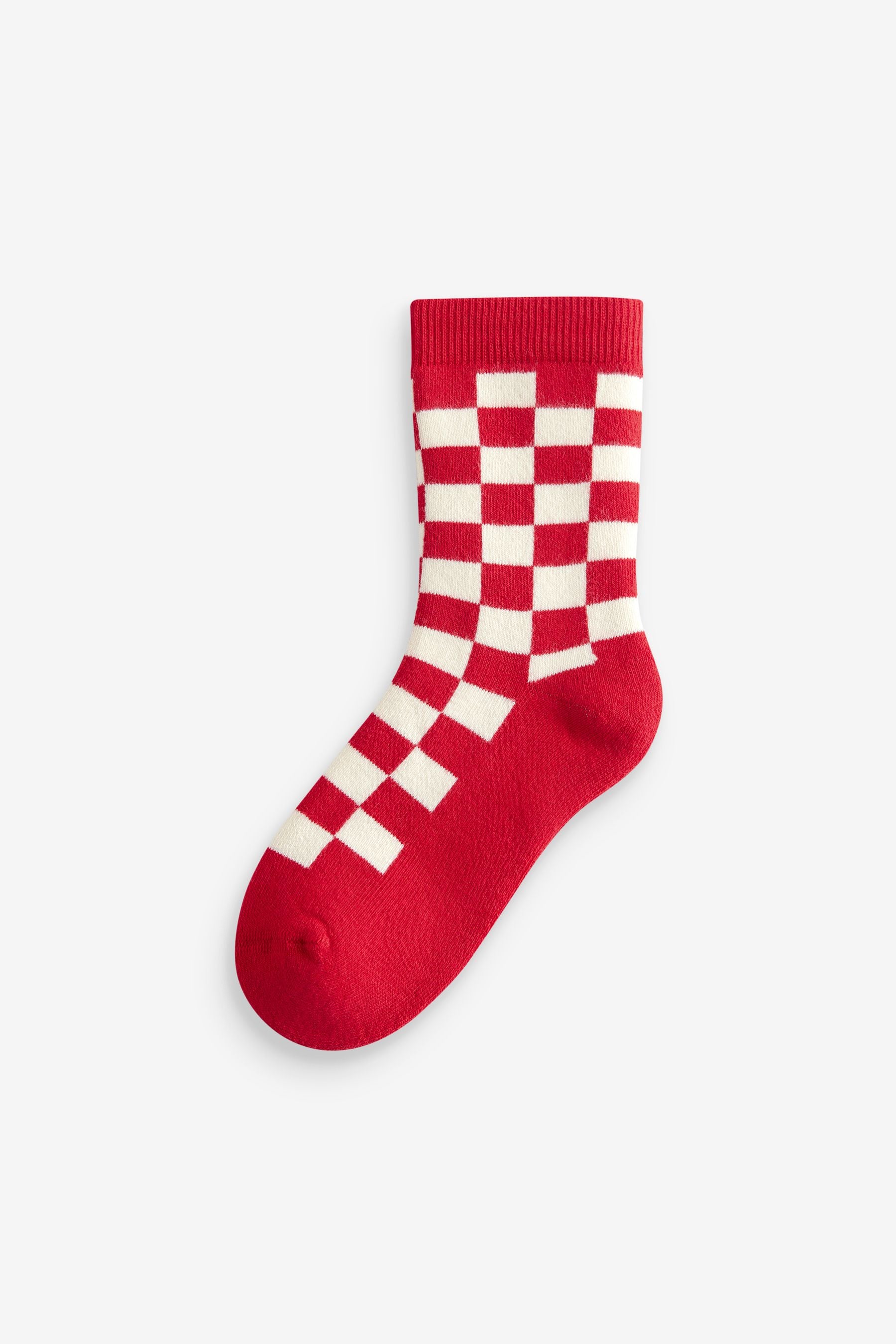 Ecru Bright Checkerboard Cosy Terry Cotton Rich Socks 5 Pack