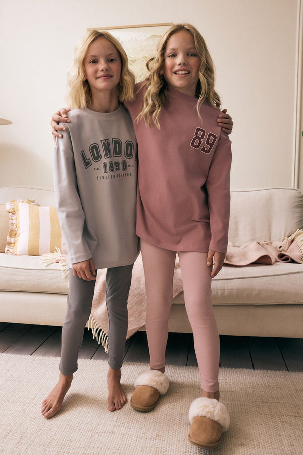 Pink/Grey Collegiate Legging Pyjamas 2 Pack (3-16yrs)