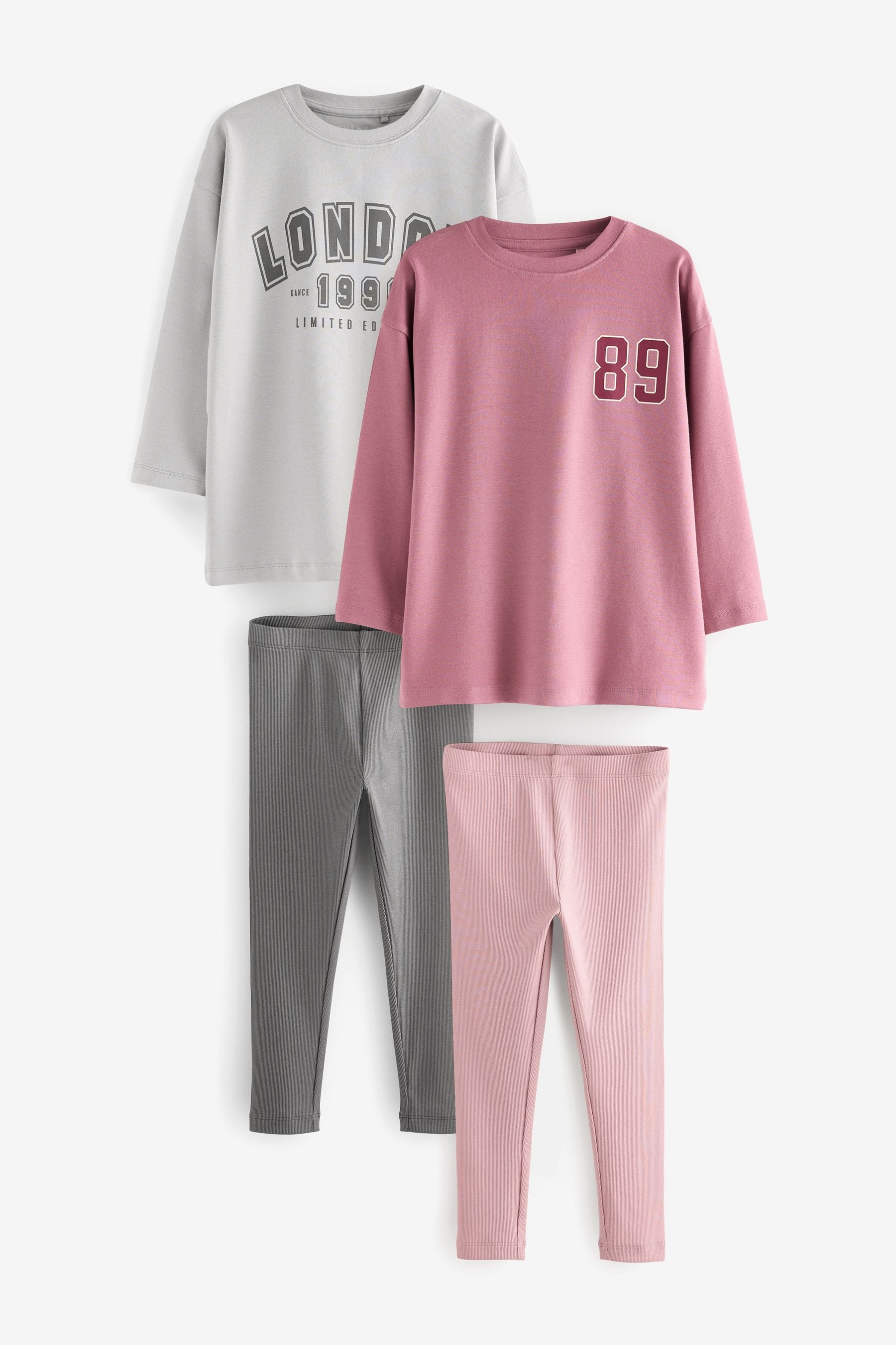 Pink/Grey Collegiate Legging Pyjamas 2 Pack (3-16yrs)