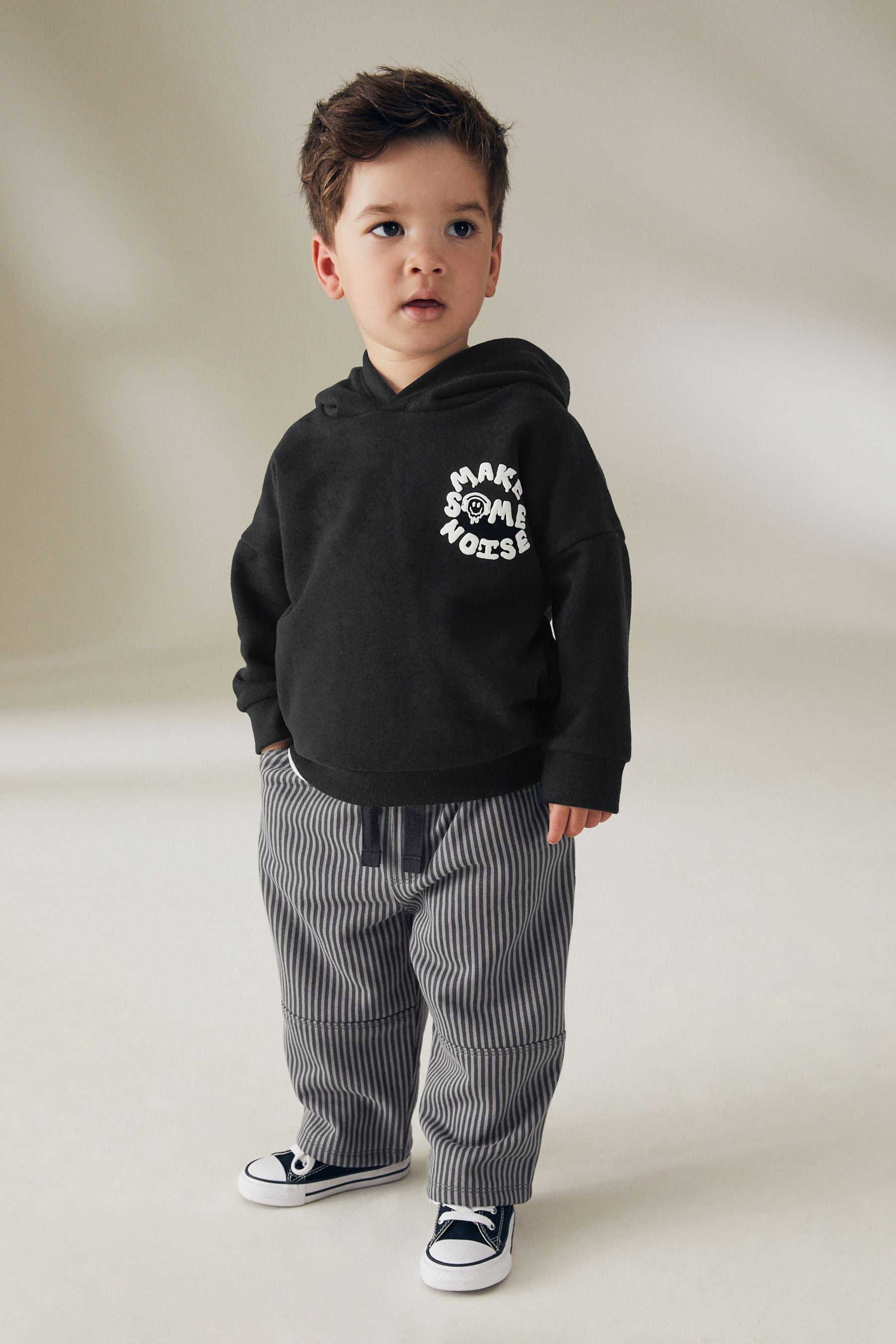 Black Stripe Hoodie and Carpenter Joggers Set (3mths-7yrs)