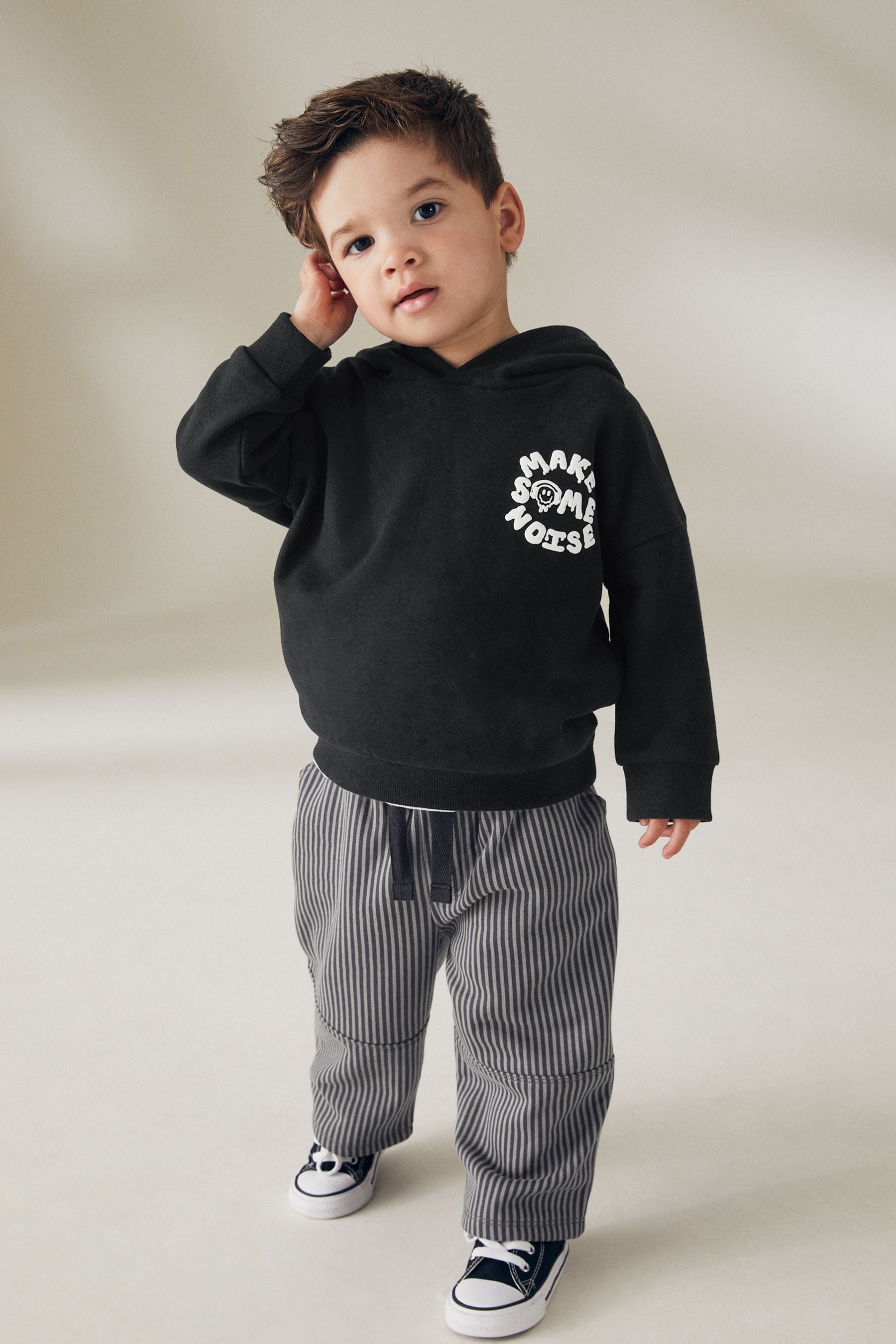 Black Stripe Hoodie and Carpenter Joggers Set (3mths-7yrs)