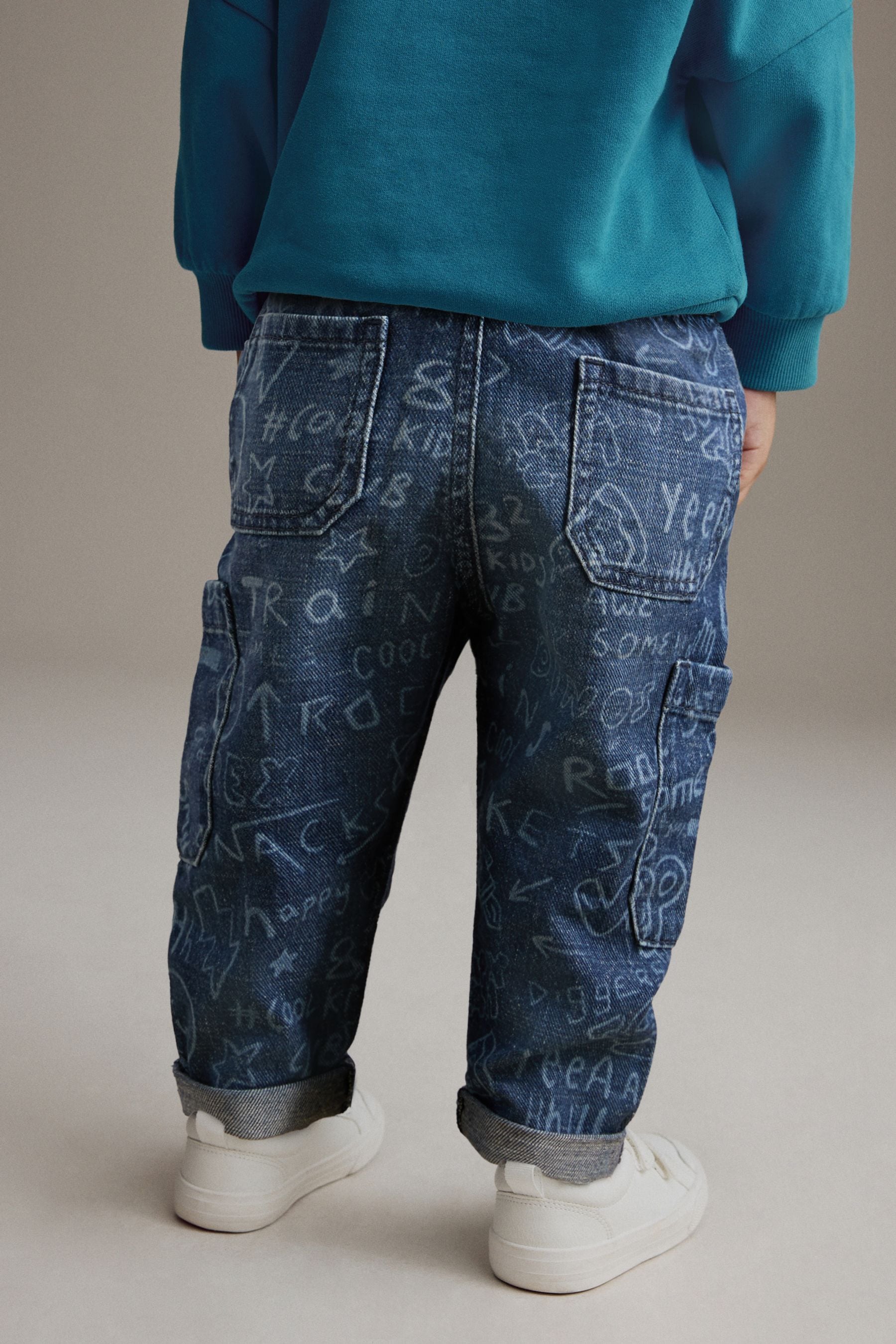 Mid Blue Graffiti 100% Cotton Laser Print Jeans (3mths-7yrs)