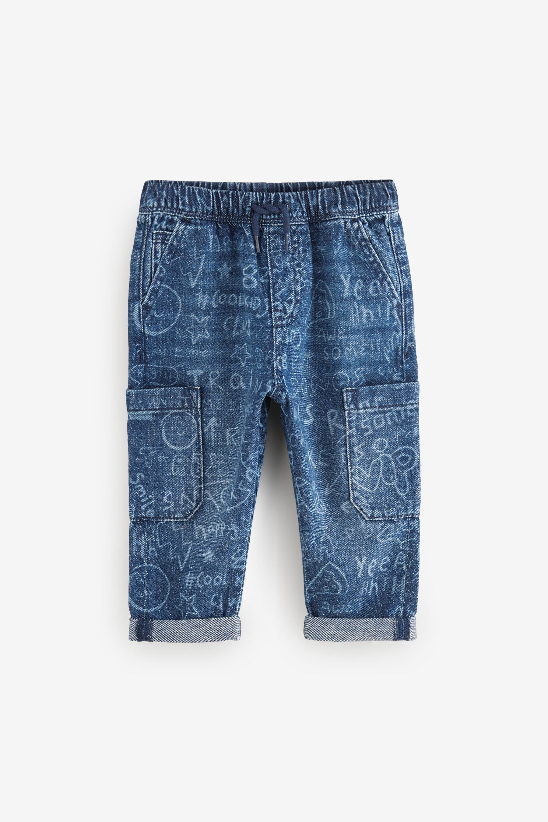 Mid Blue Graffiti 100% Cotton Laser Print Jeans (3mths-7yrs)