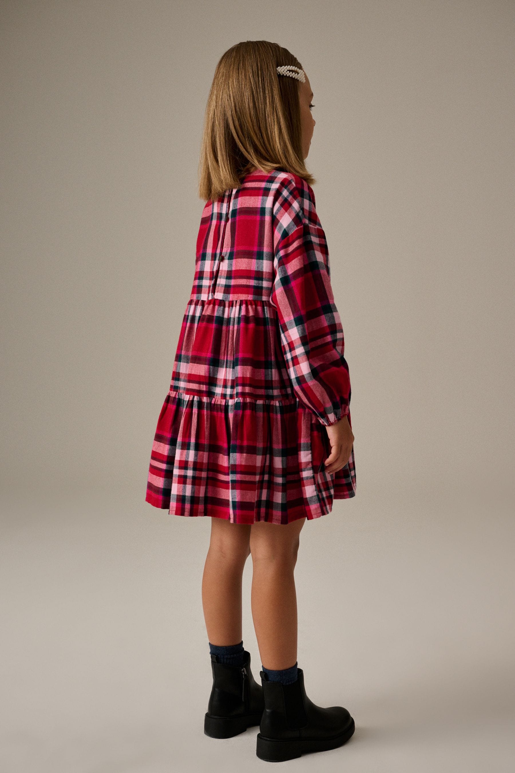 Red Check Tiered 100% Cotton Dress (3-16yrs)