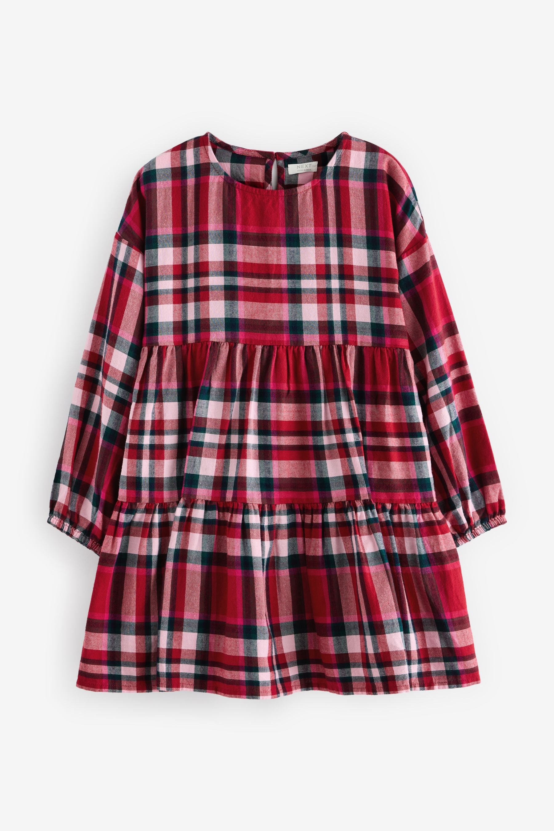 Red Check Tiered 100% Cotton Dress (3-16yrs)