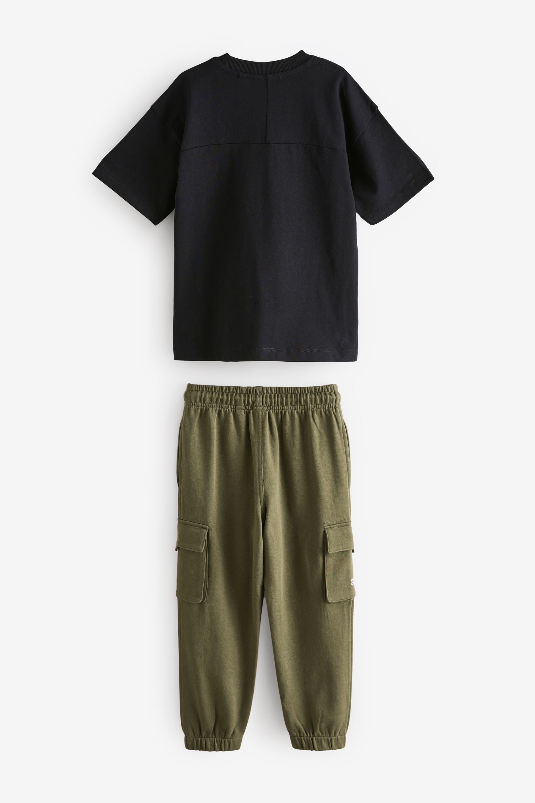 Black/Khaki Green Utility 100% Cotton Short Sleeve T-Shirt and Joggers Set (3-16yrs)