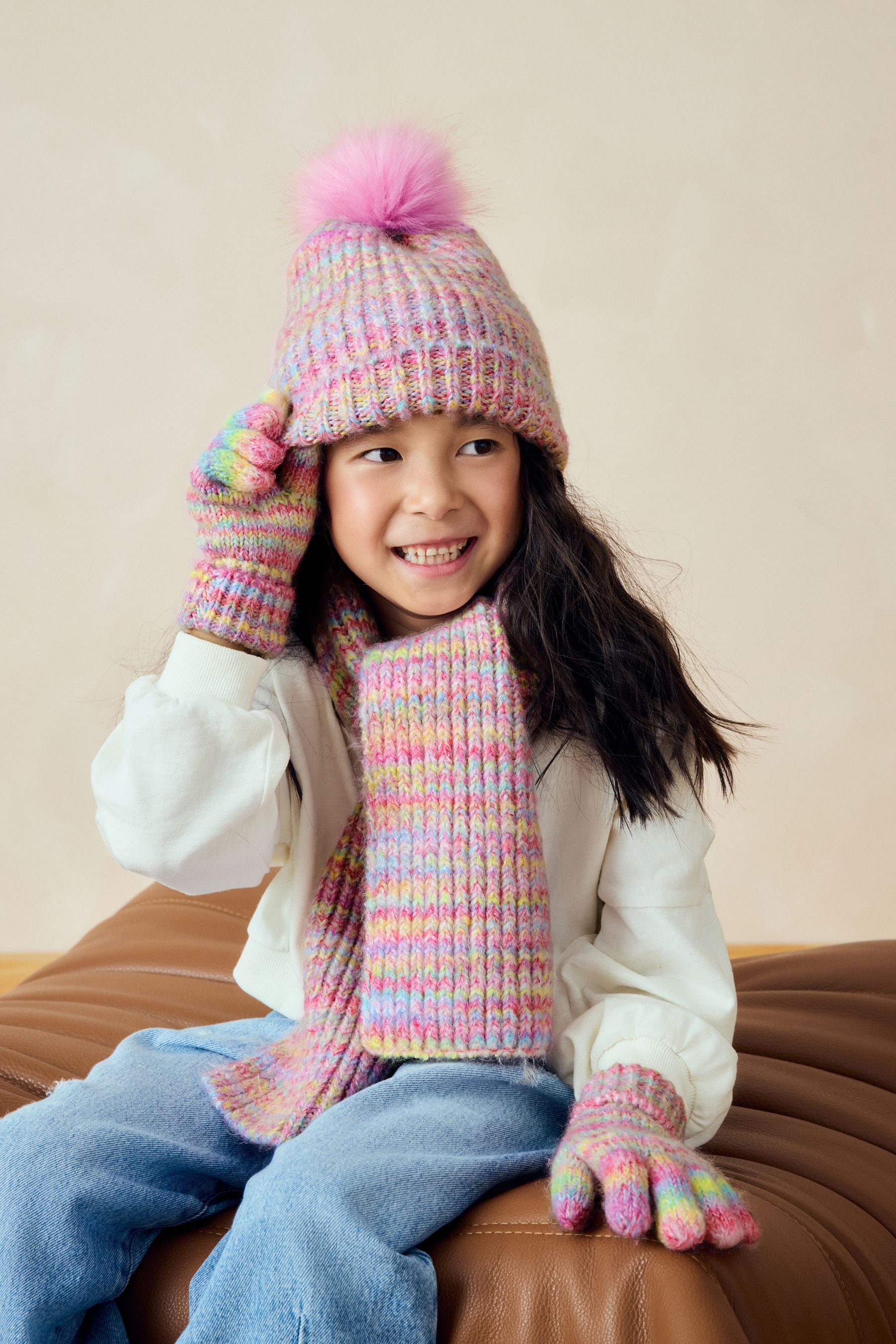 Multi Rainbow Hat Gloves And Scarf Set (3-16yrs)