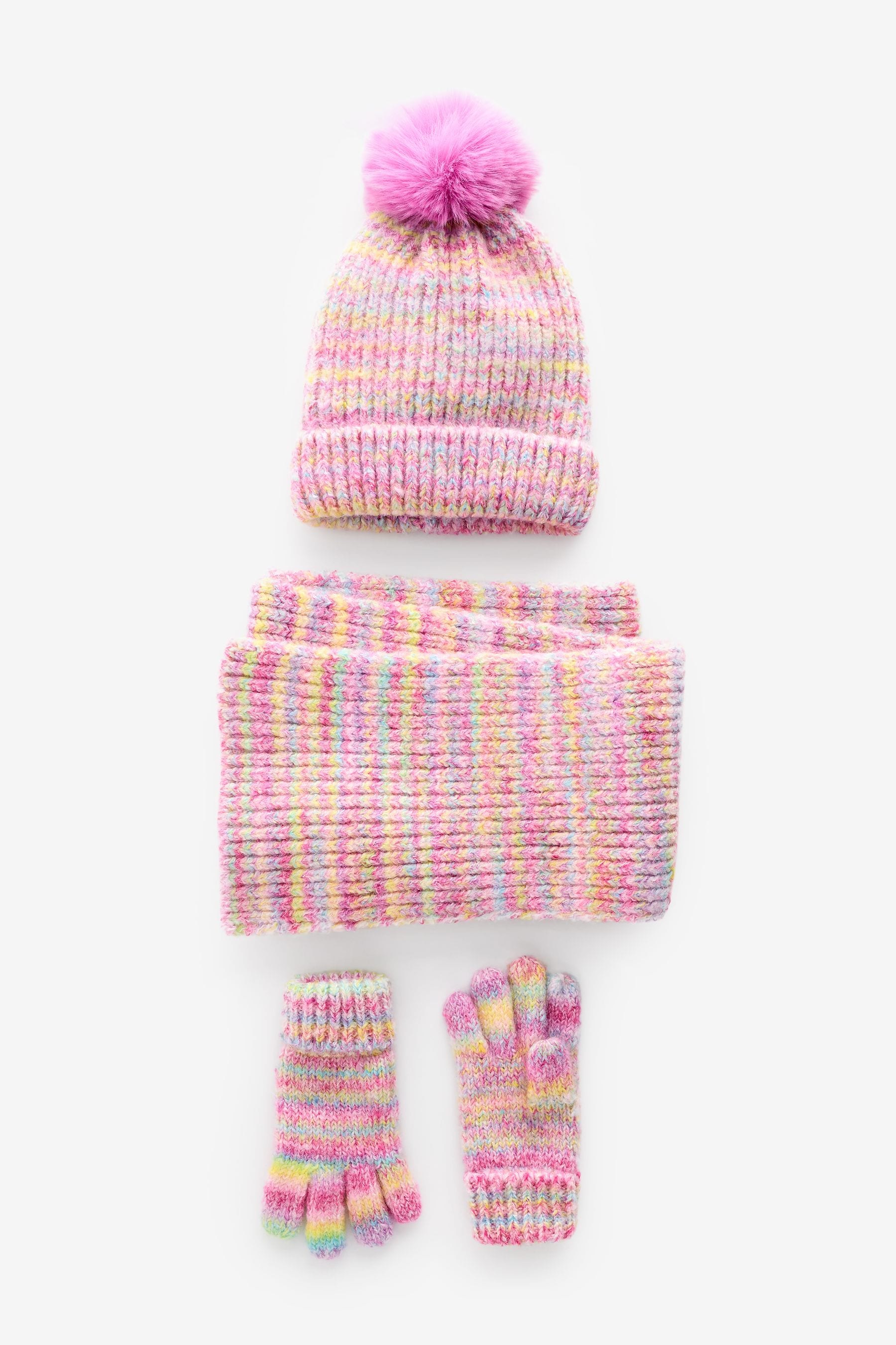 Multi Rainbow Hat Gloves And Scarf Set (3-16yrs)