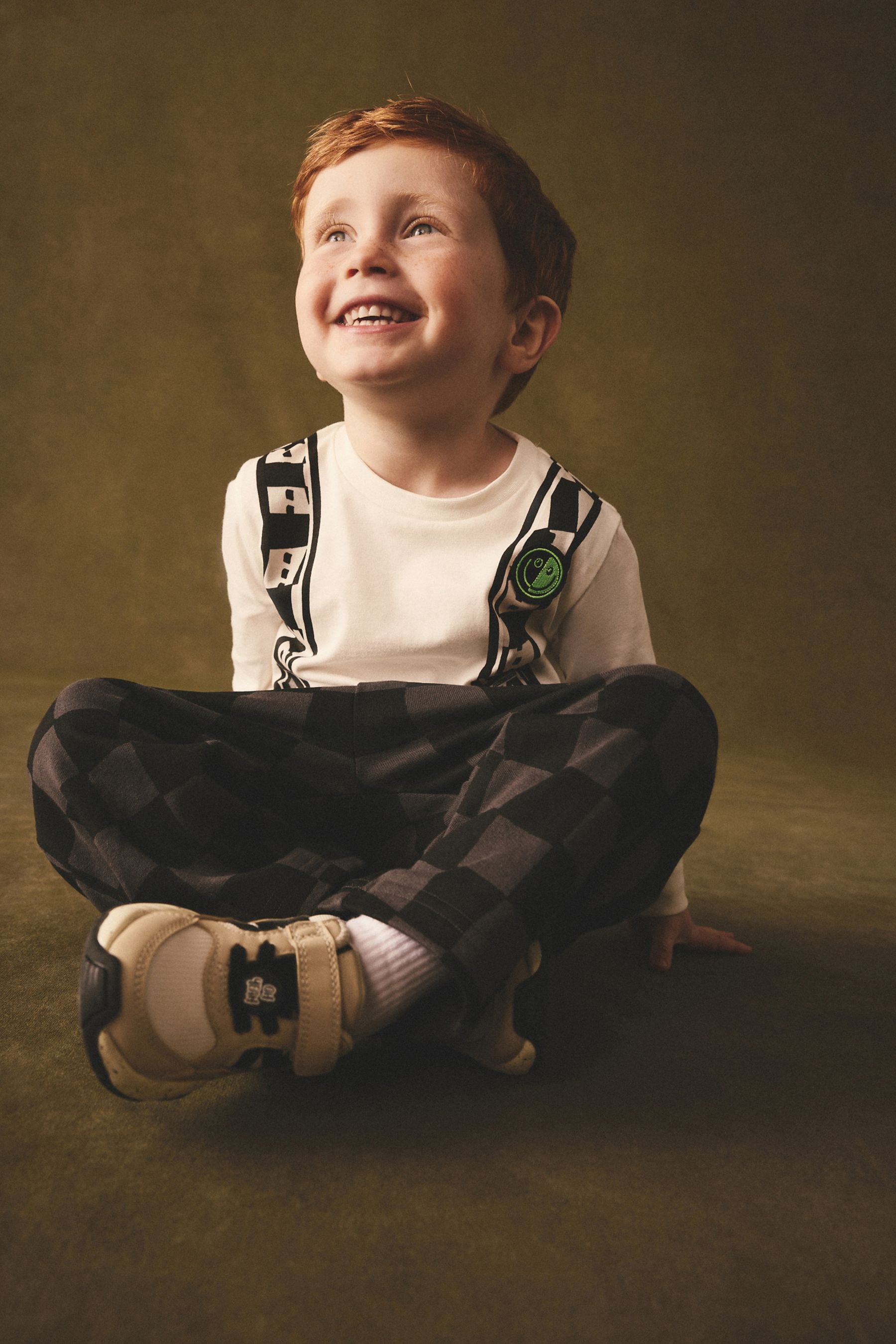 White Checkerboard Backpack Long Sleeve 100% Cotton Top and Joggers Set (3mths-7yrs)