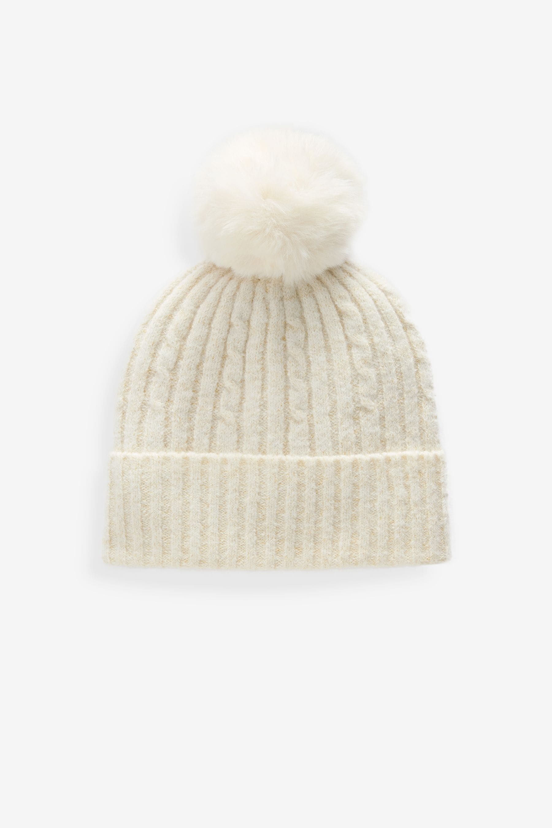 Cream/Gold Pom Cable Knit Beanie Hat (1-16yrs)