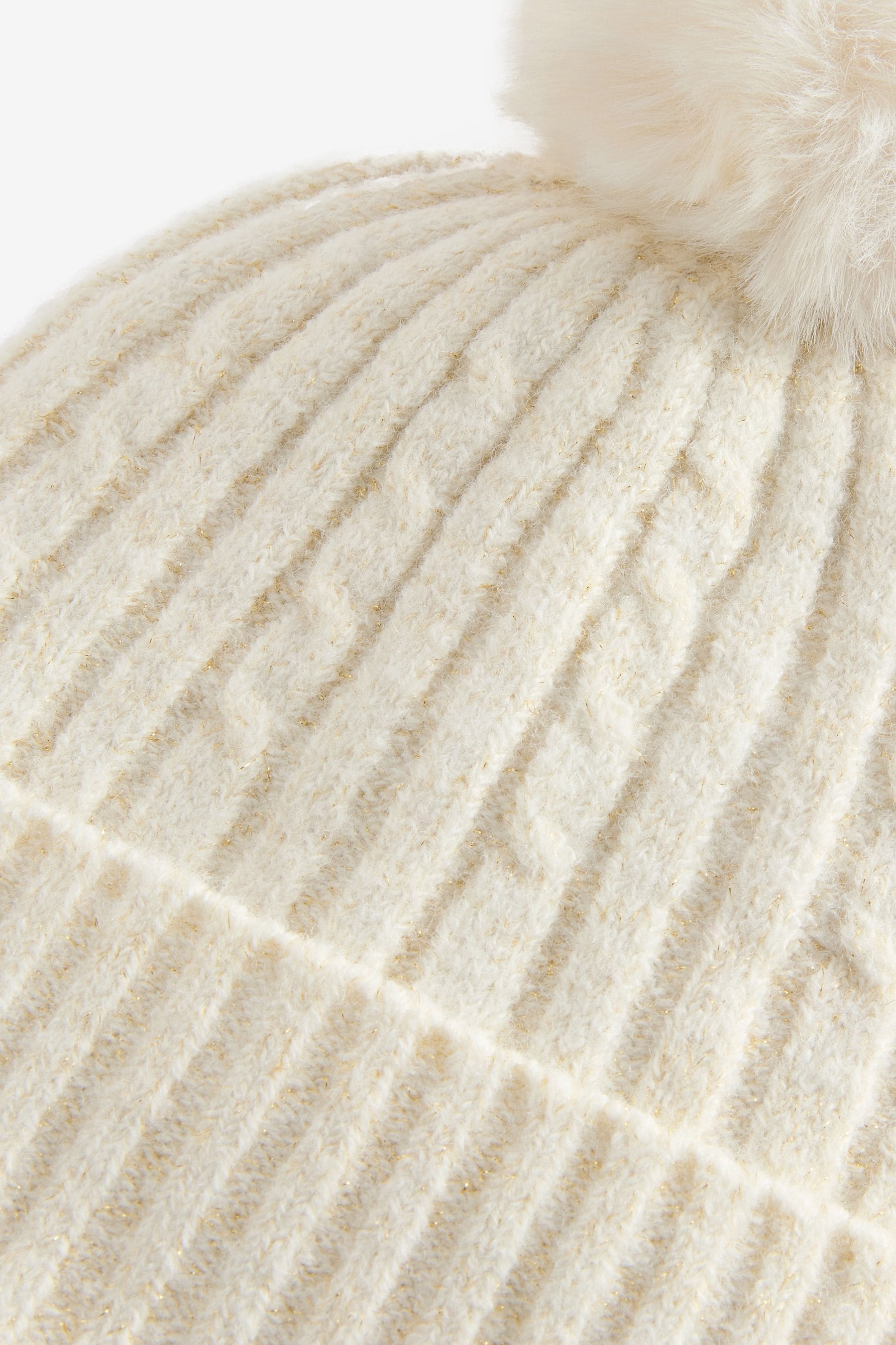 Cream/Gold Pom Cable Knit Beanie Hat (1-16yrs)