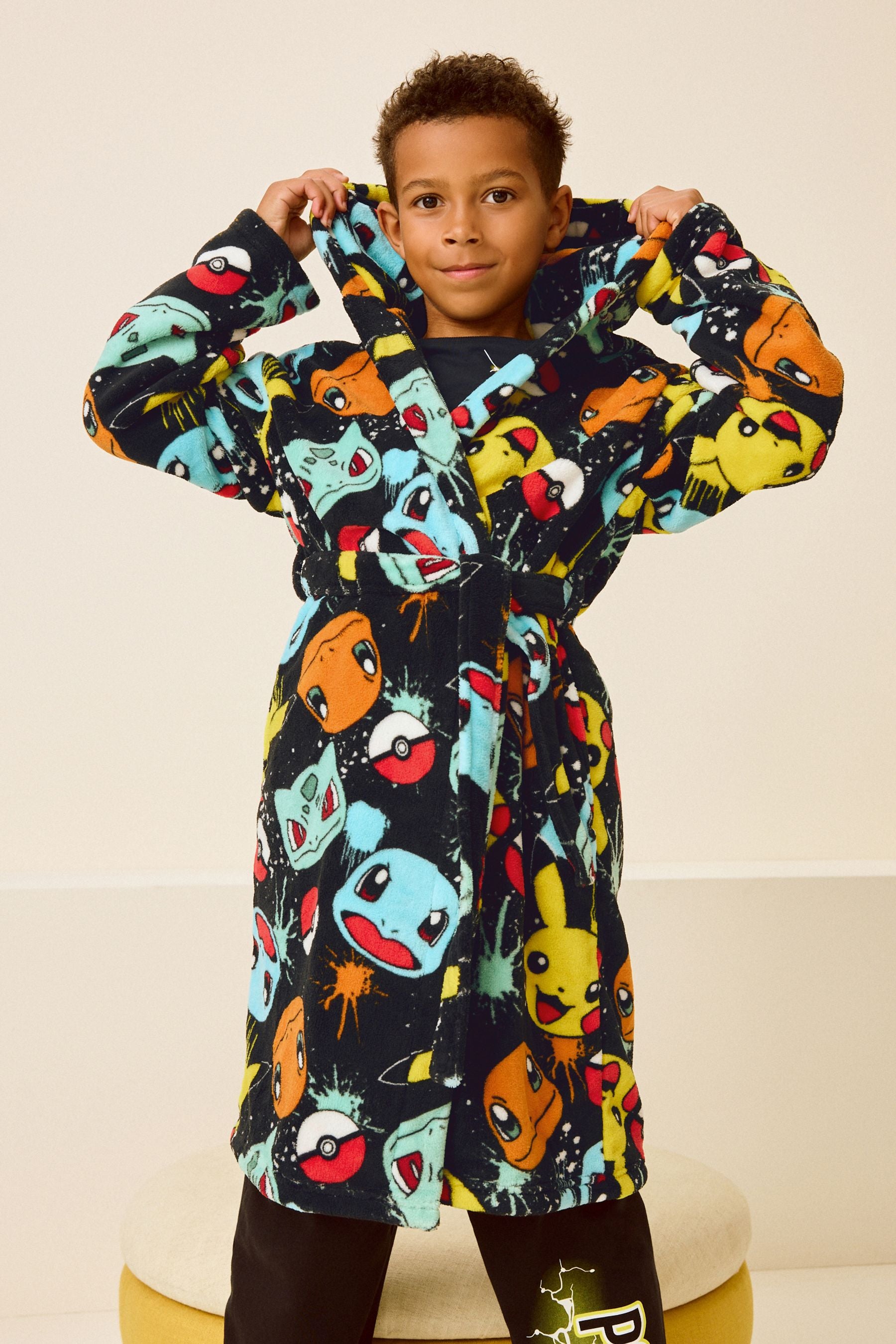 Multi Black Pokemon Fleece Hooded Robe (5-16yrs)