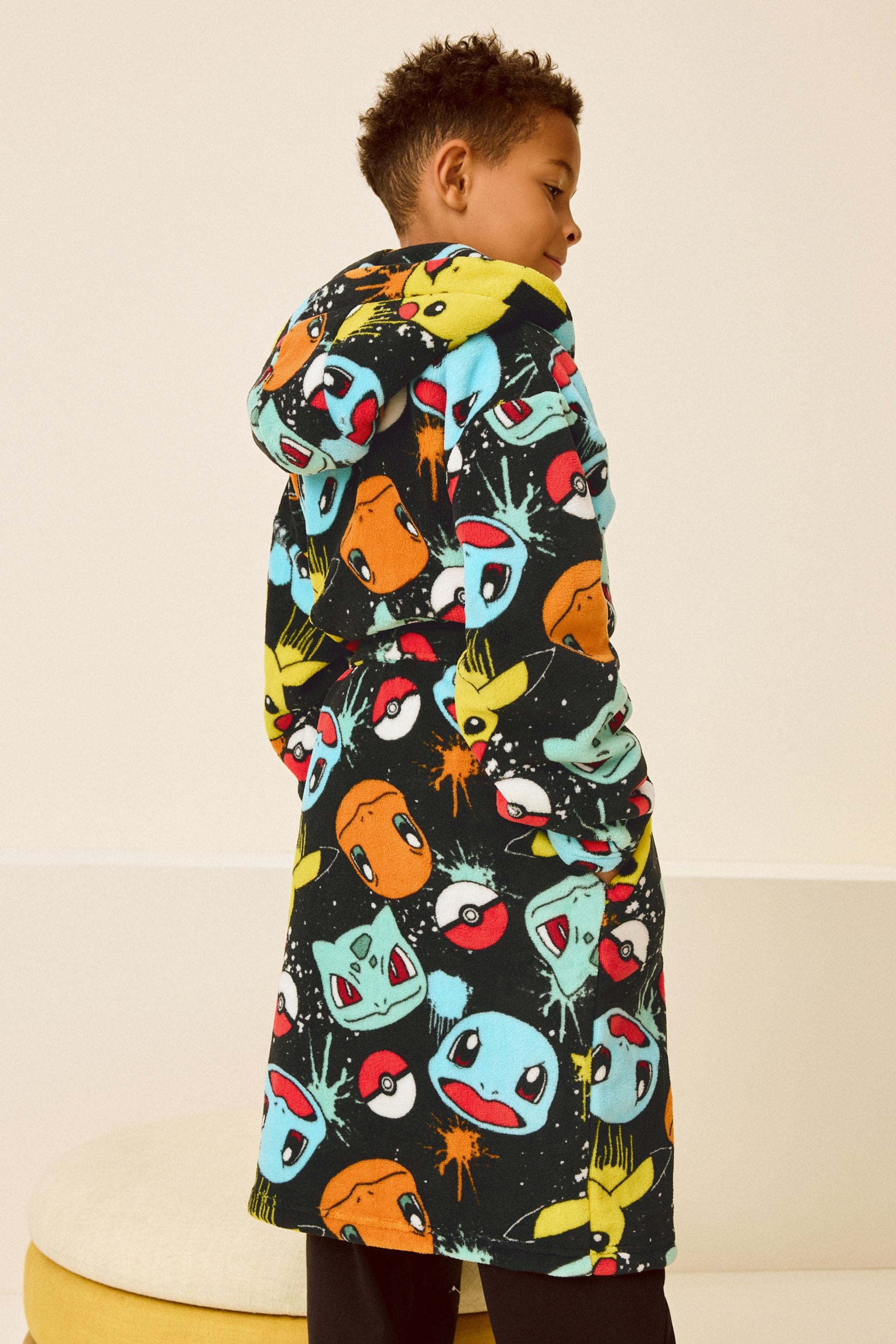 Multi Black Pokemon Fleece Hooded Robe (5-16yrs)